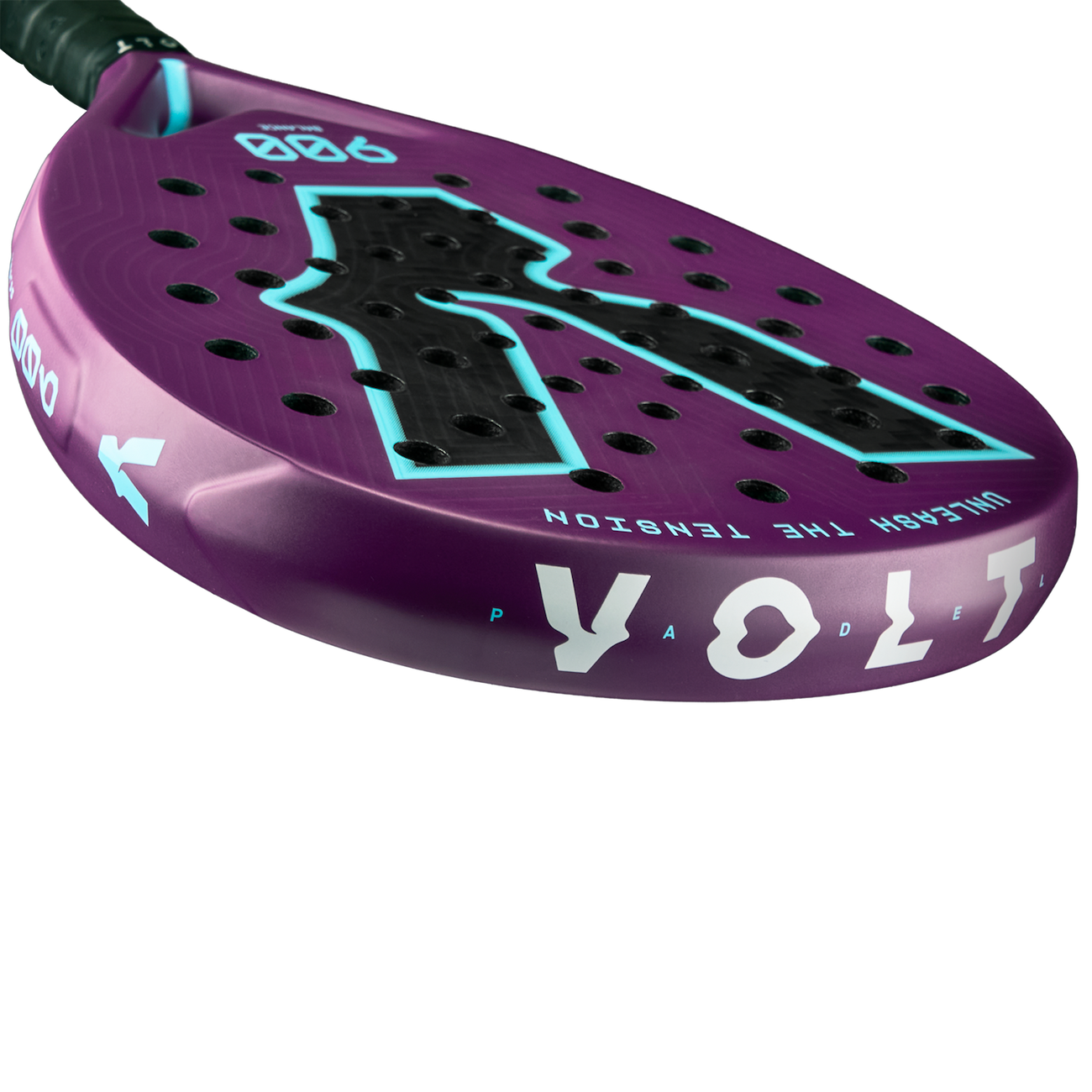 Top detail of the VOLT 900 v5 padel racket, emphasizing premium materials and balanced performance construction.