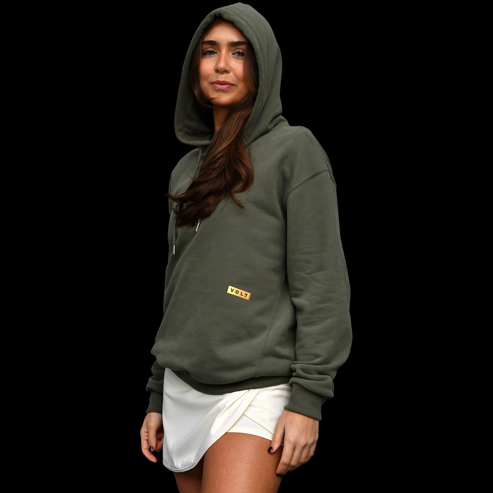 Volt Hoodie Green & Gold viewed from the side (Women)