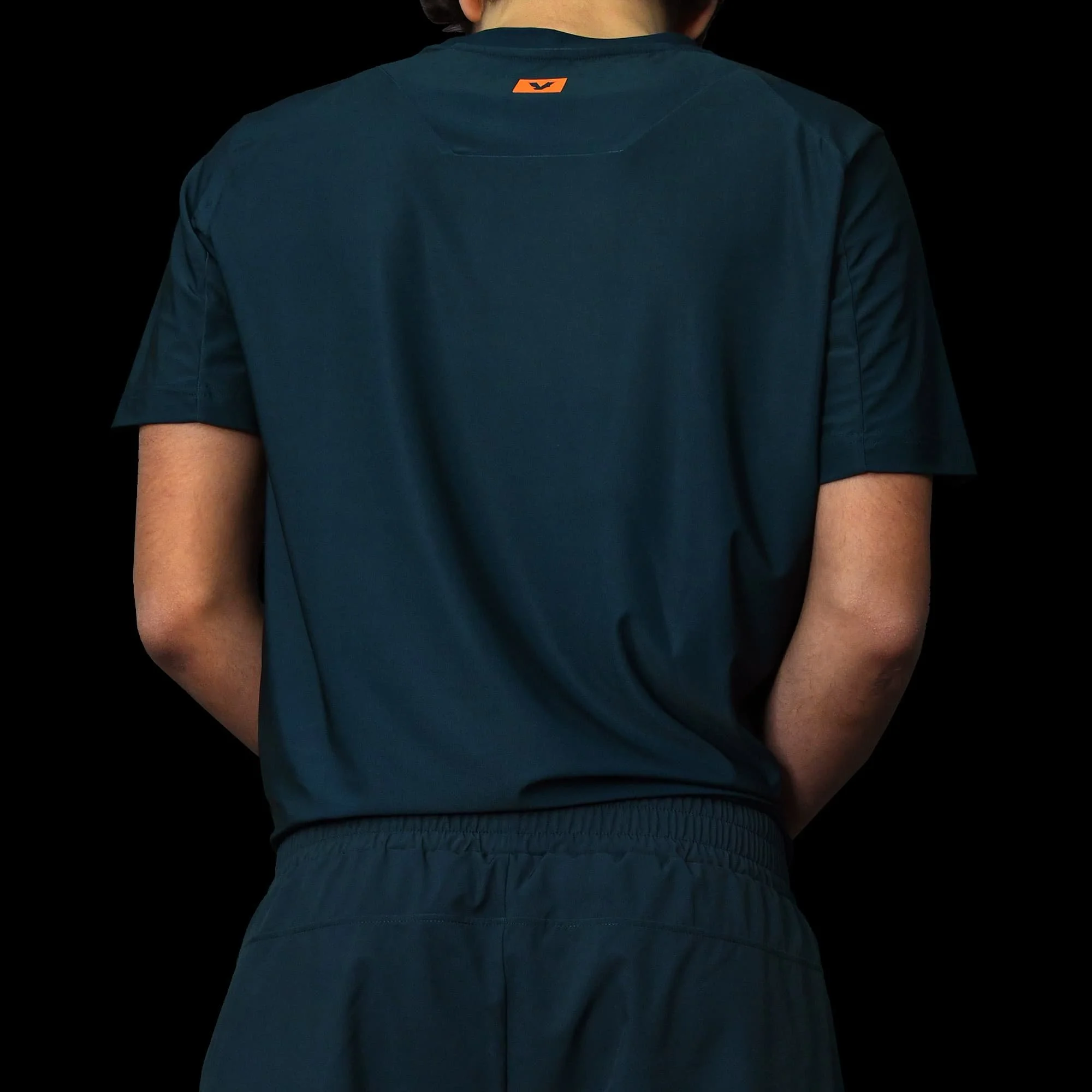 Volt Performance T-Shirt Blue & Neon Orange viewed from the back