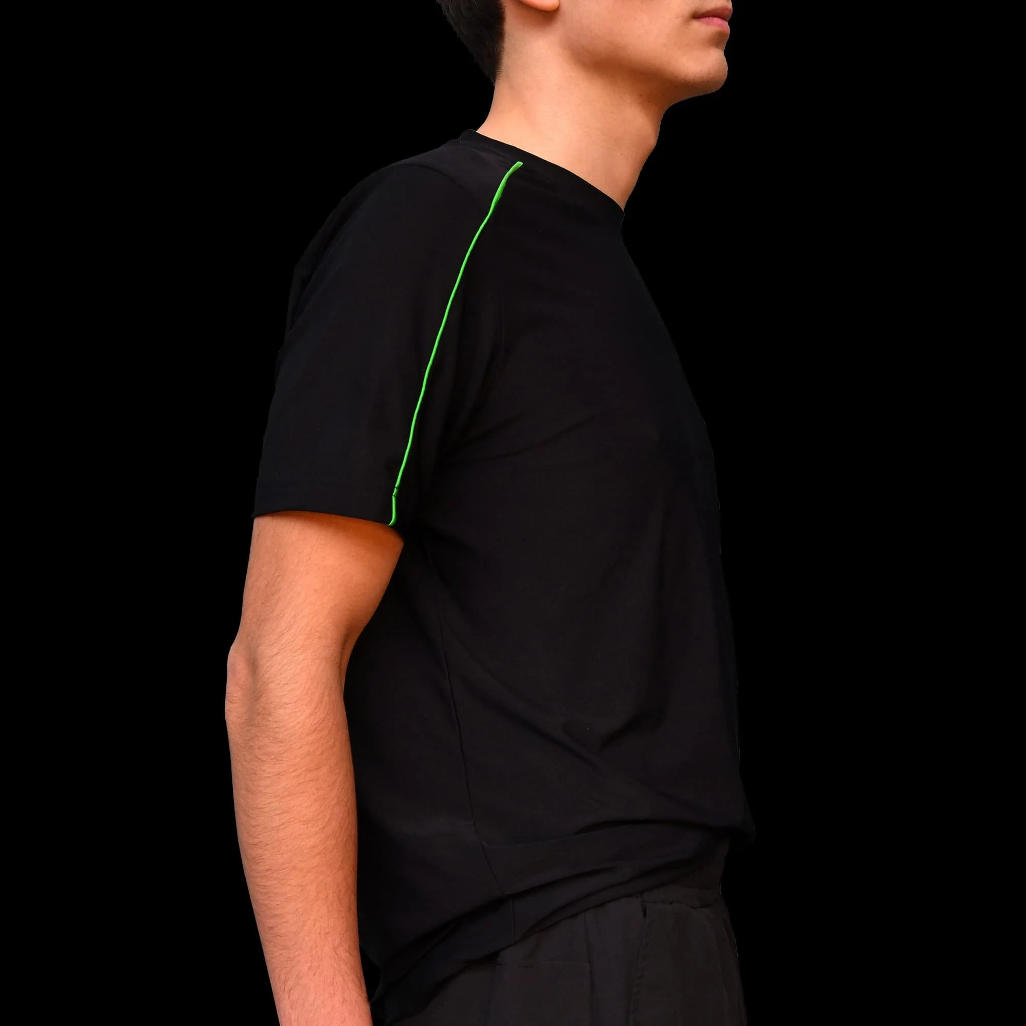 Volt Performance T-Shirt Black & Neon Green viewed from the side