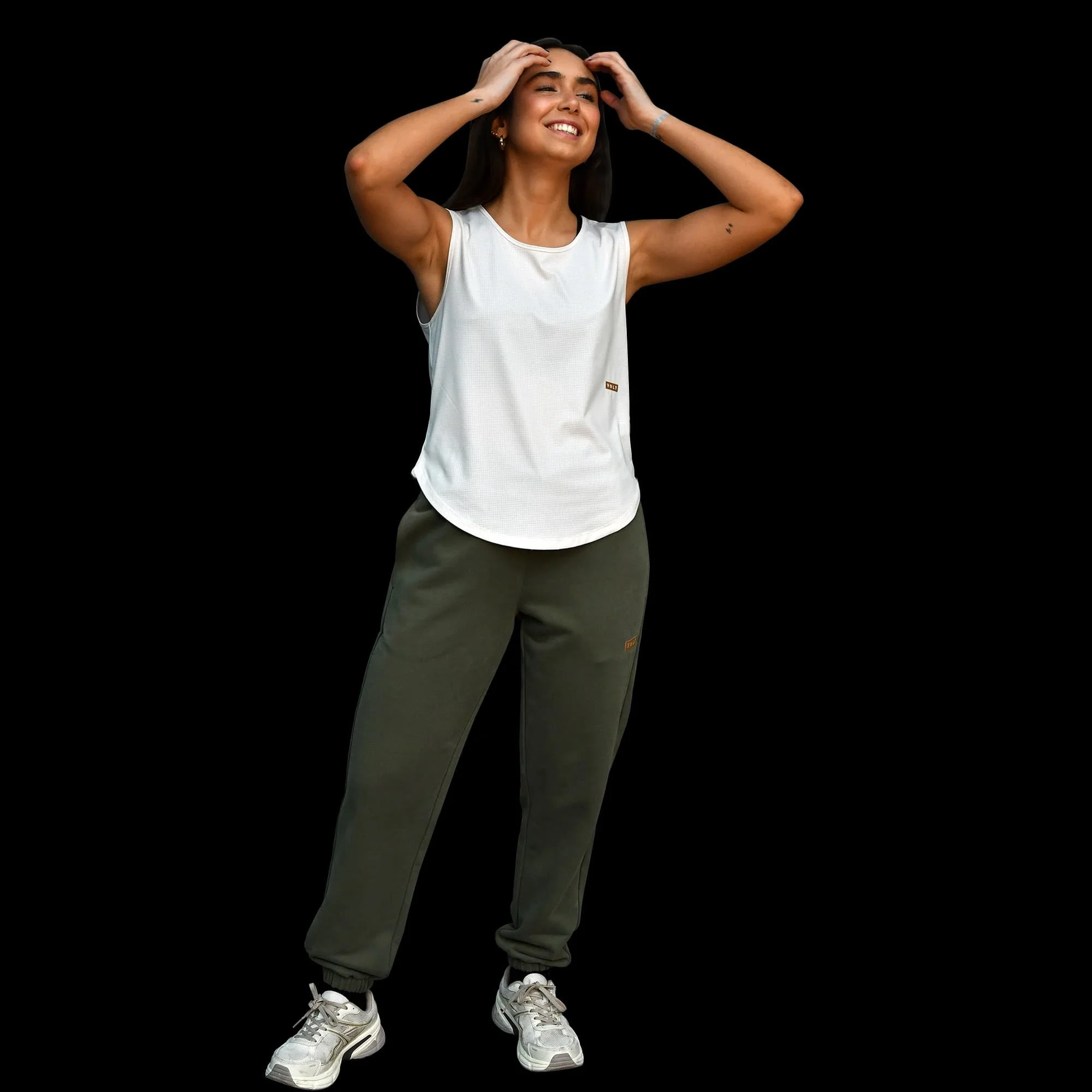 Volt Performance Relaxed Tank Top Beige & Gold full body front view