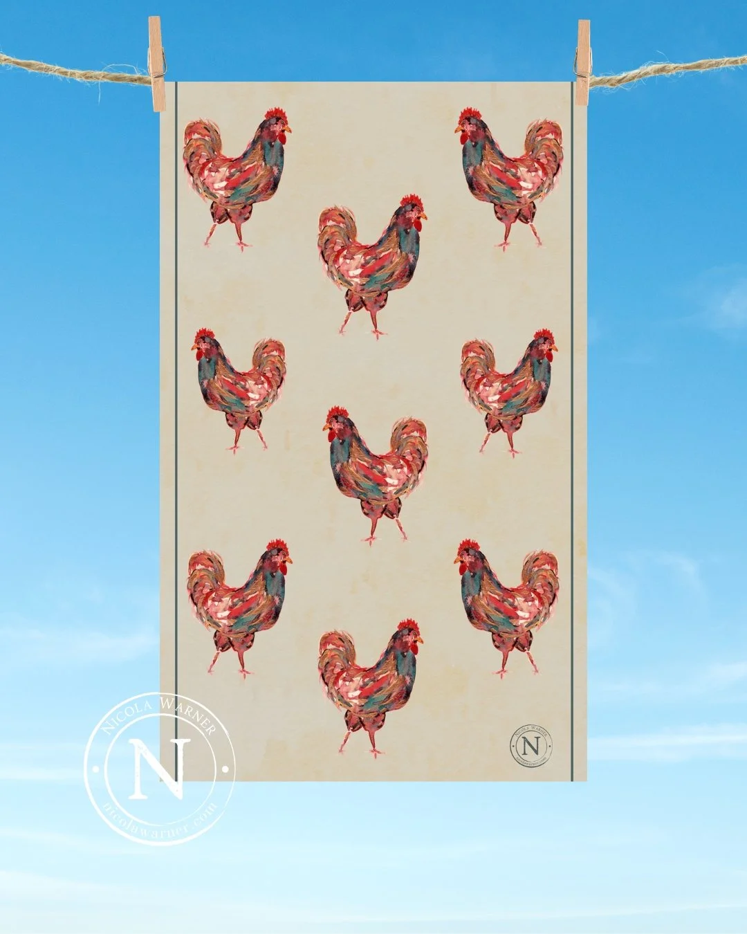 Red The Cockerel Tea Towel