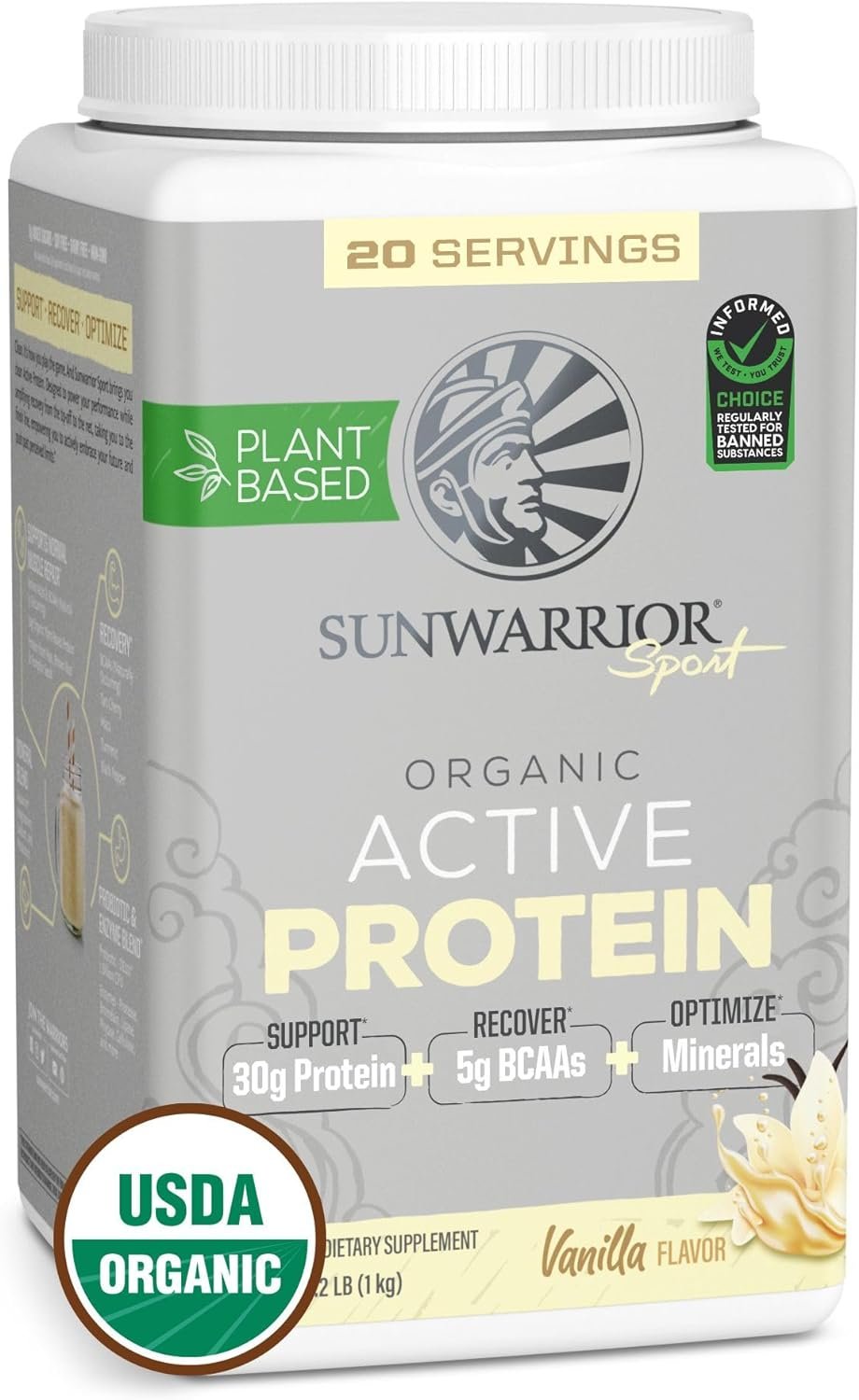 30g of organic plant-based pea protein, brown rice, and pumpkin proteins, plus probiotics, digestive enzymes, and minerals. Vanilla Flavor