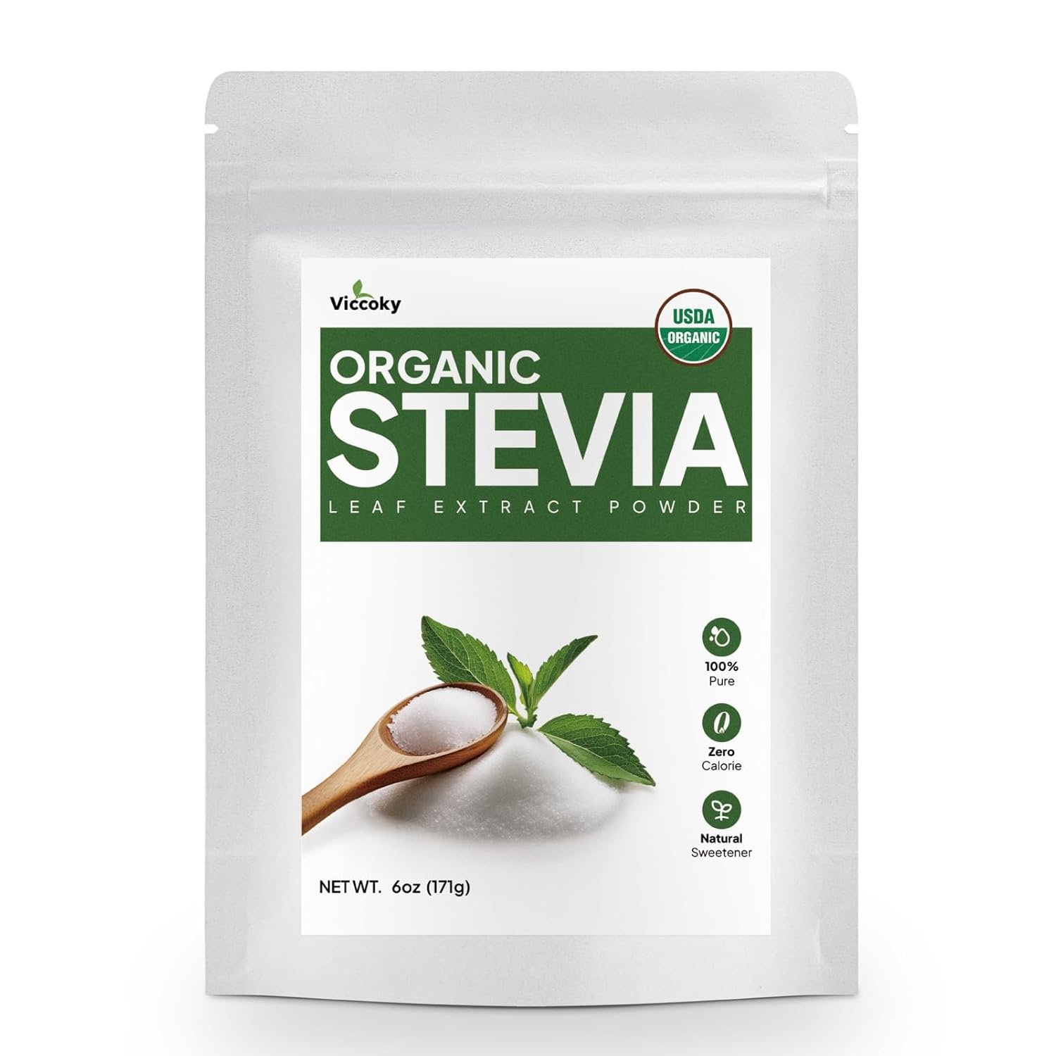 USDA organic, 100% pure stevia leaf extract, no erythritol