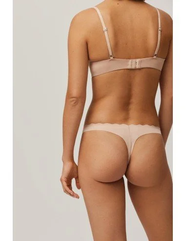 Laser-cut microfiber fabric thong with wavy waistband