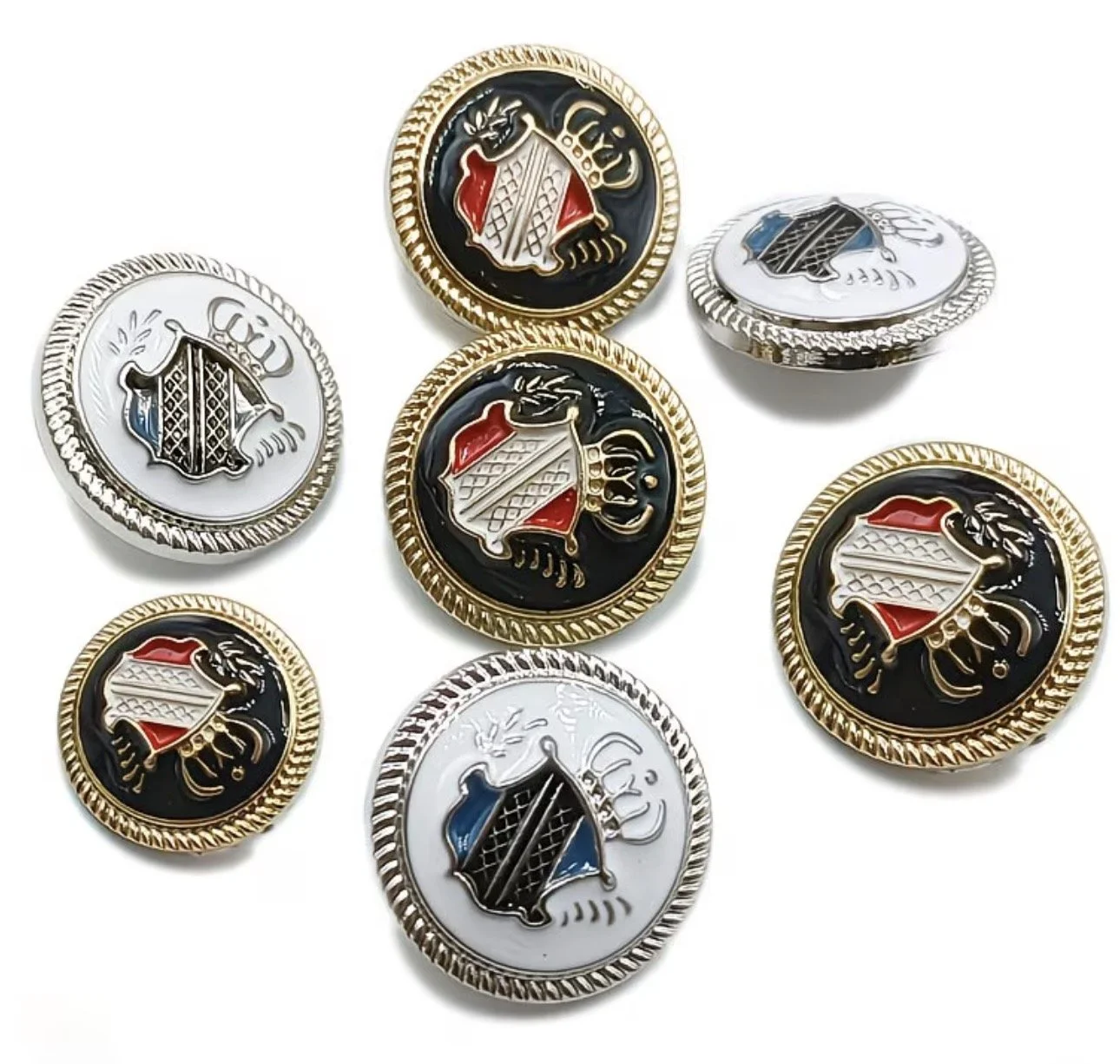 Metal button shank, Coat of arms, 15mm, 20mm,25mm gold/black, silver/white