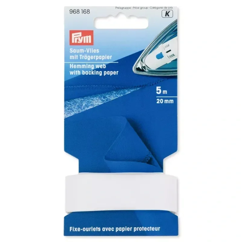 Hemming web with iron-on backing paper, 20mm, white 5m