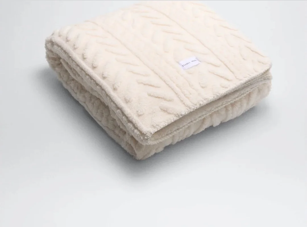 Blanket with fur and sheepskin cream color, 130x160cm