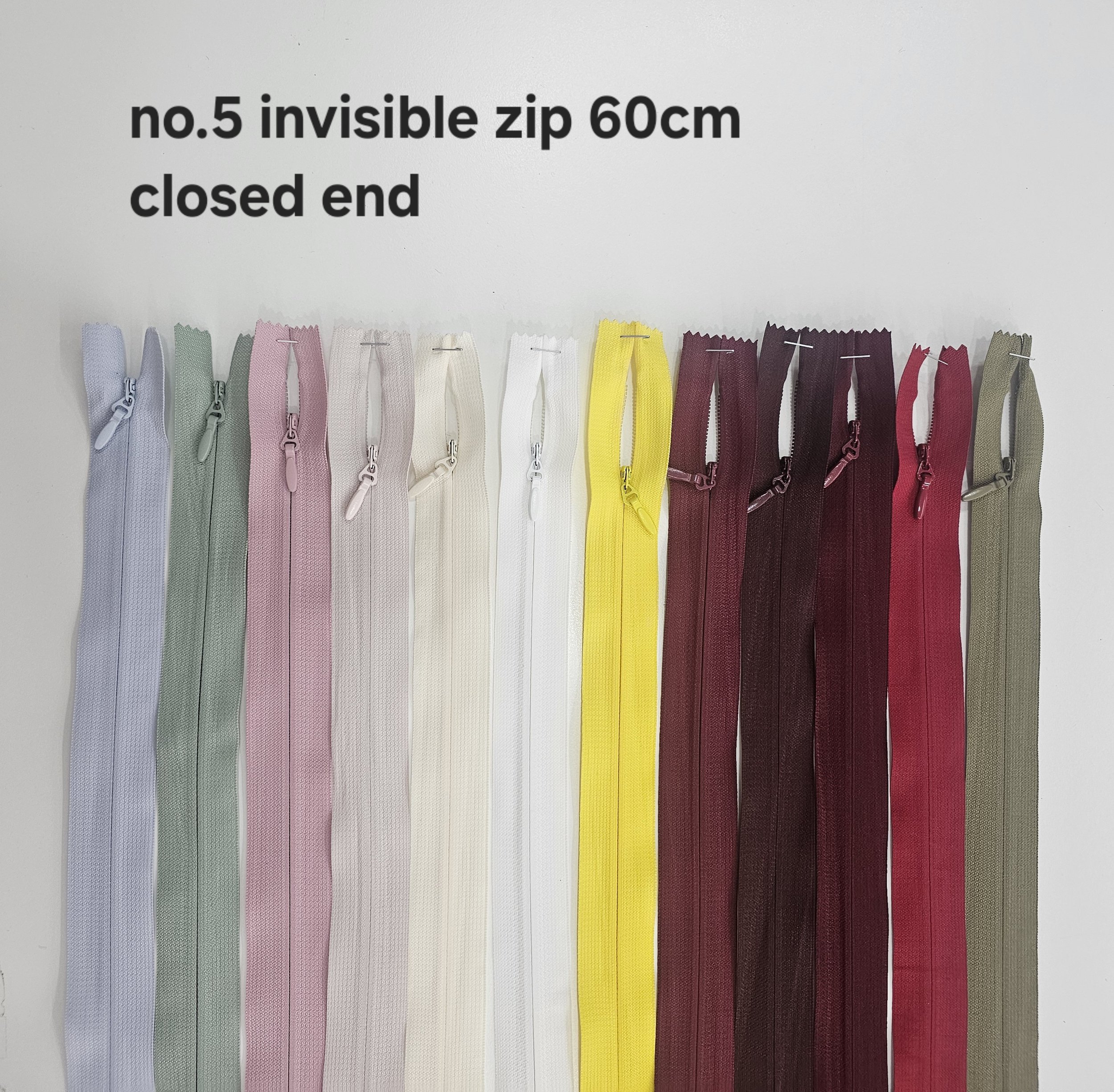 Zips No.5 invisible 60cm, closed end available in 11 colours