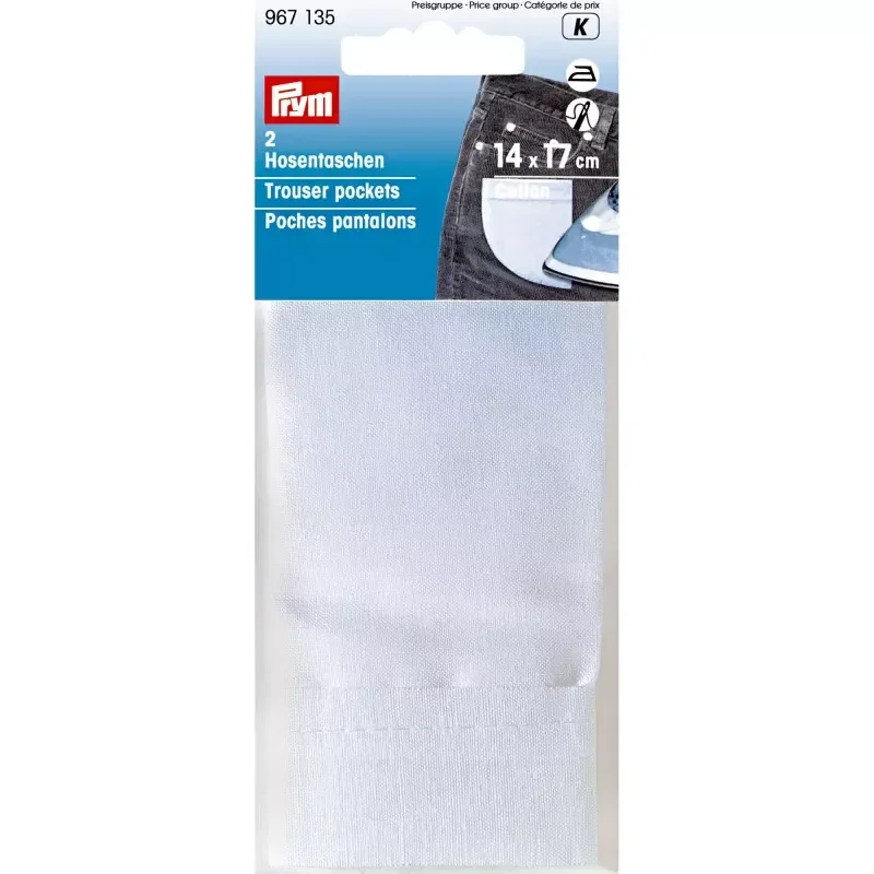 Trouser pockets half, to iron on, 16 x 13cm, grey & white colour