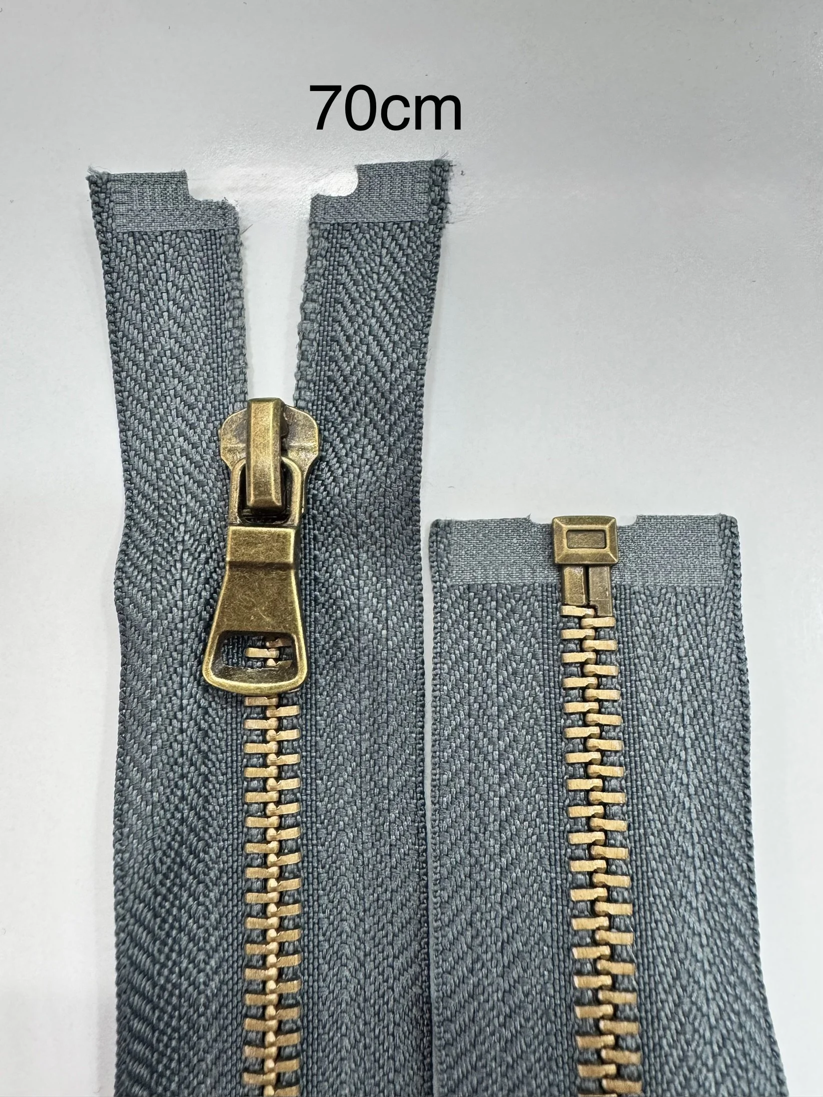 Dark grey zips No.5 antique gold metal 70cm, open end