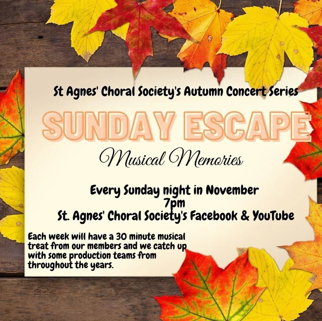 It's officially the weekend!!

We are delighted to announce that we are going to bring you some entertainment every Sunday throughout the month of November on our social media channels. 

We present our autumn concert series, Sunday Escape, with song