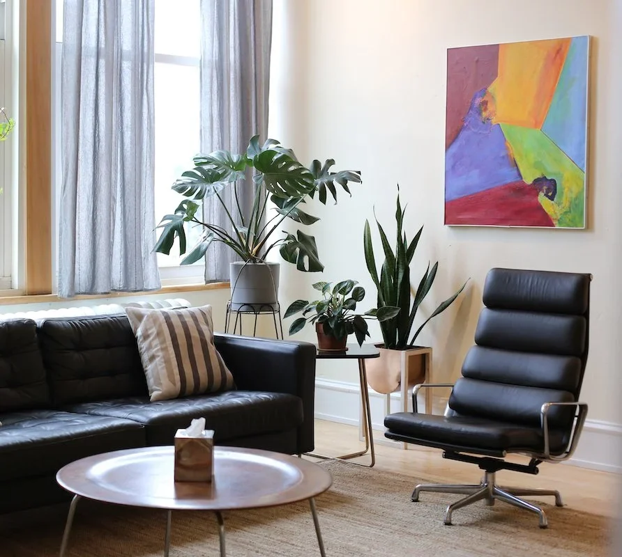 Peaceful therapy office environment in Chicago John Fiene LCSW therapy session in Wicker Park Laura Fiene LCPC counseling couple in Chicago