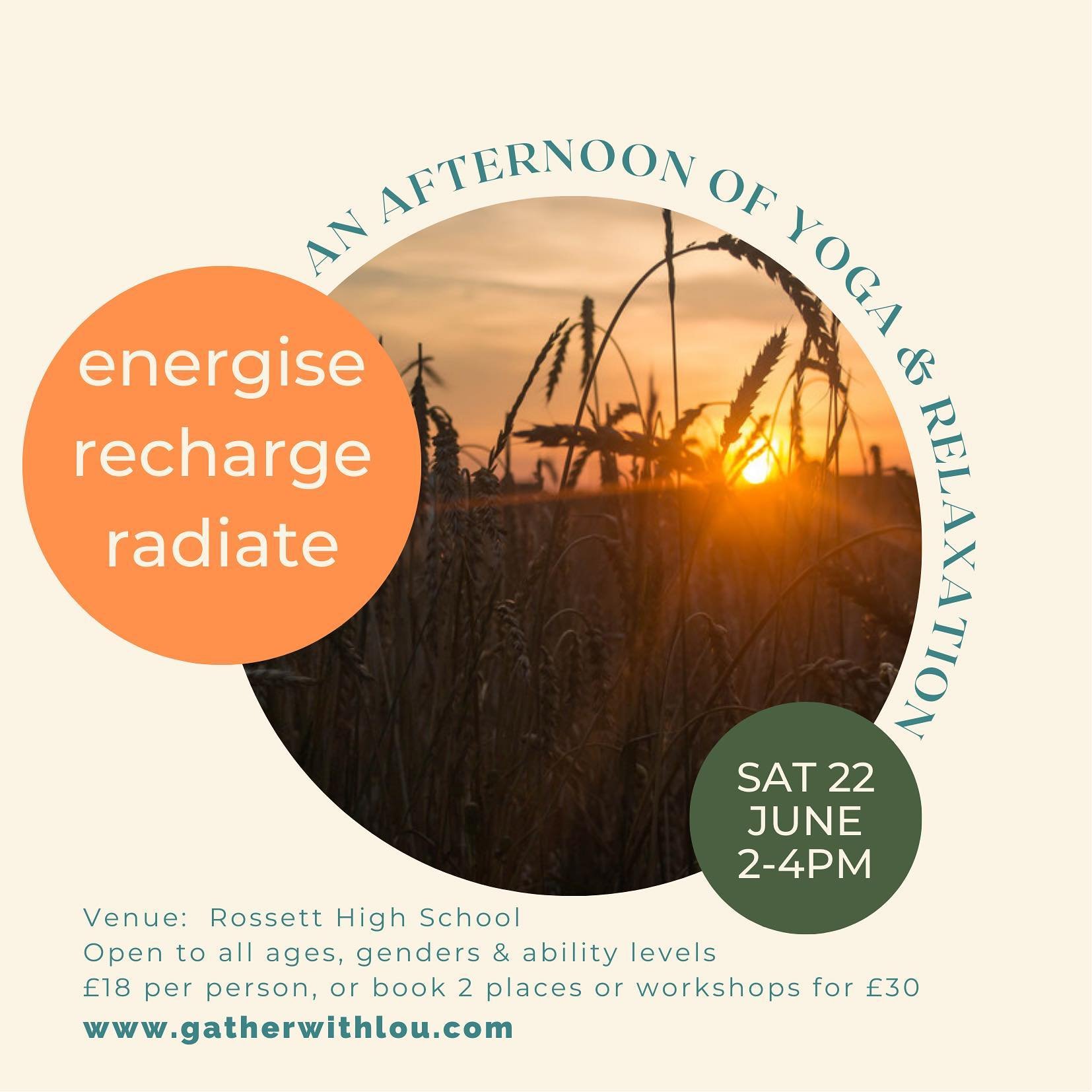 ☀️SUMMER SOLSTICE YOGA☀️
🌼Energise~Recharge~Radiate🌼

Saturday 22nd June ~ 2-4pm
Rossett High School (Green Lane entrance), Harrogate 

Join me for my upcoming afternoon of Yoga and Relaxation - an opportunity to enjoy a longer yoga experience (wit