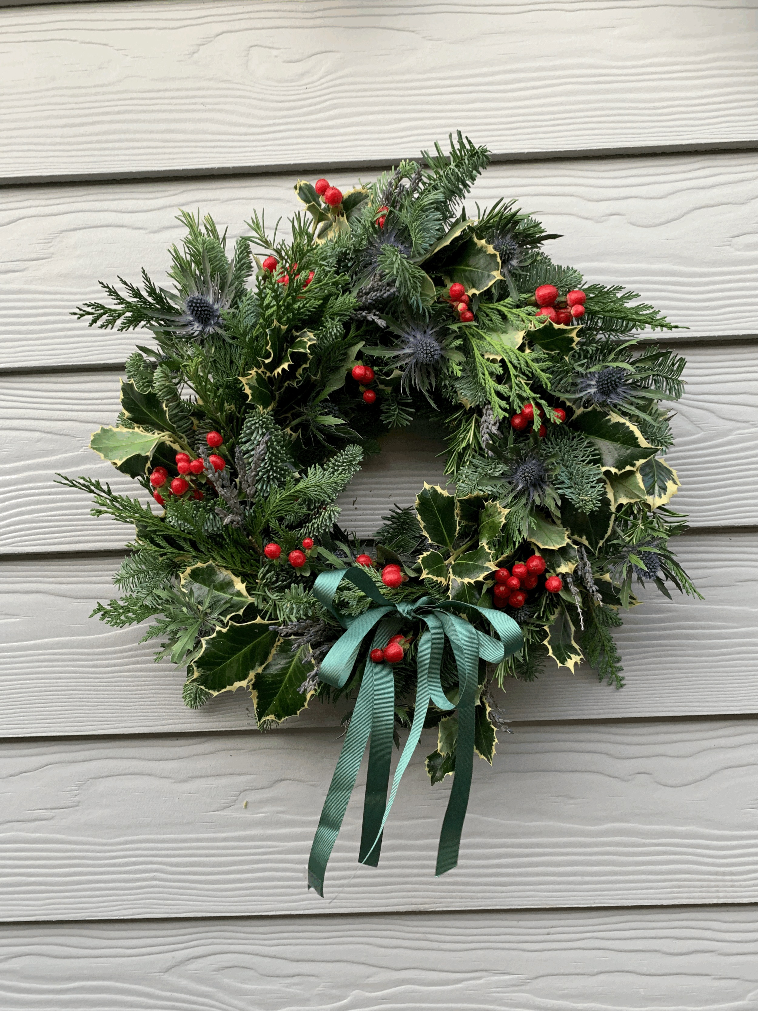 Thistle, Lavender and Red Berry Festive Door Wreath