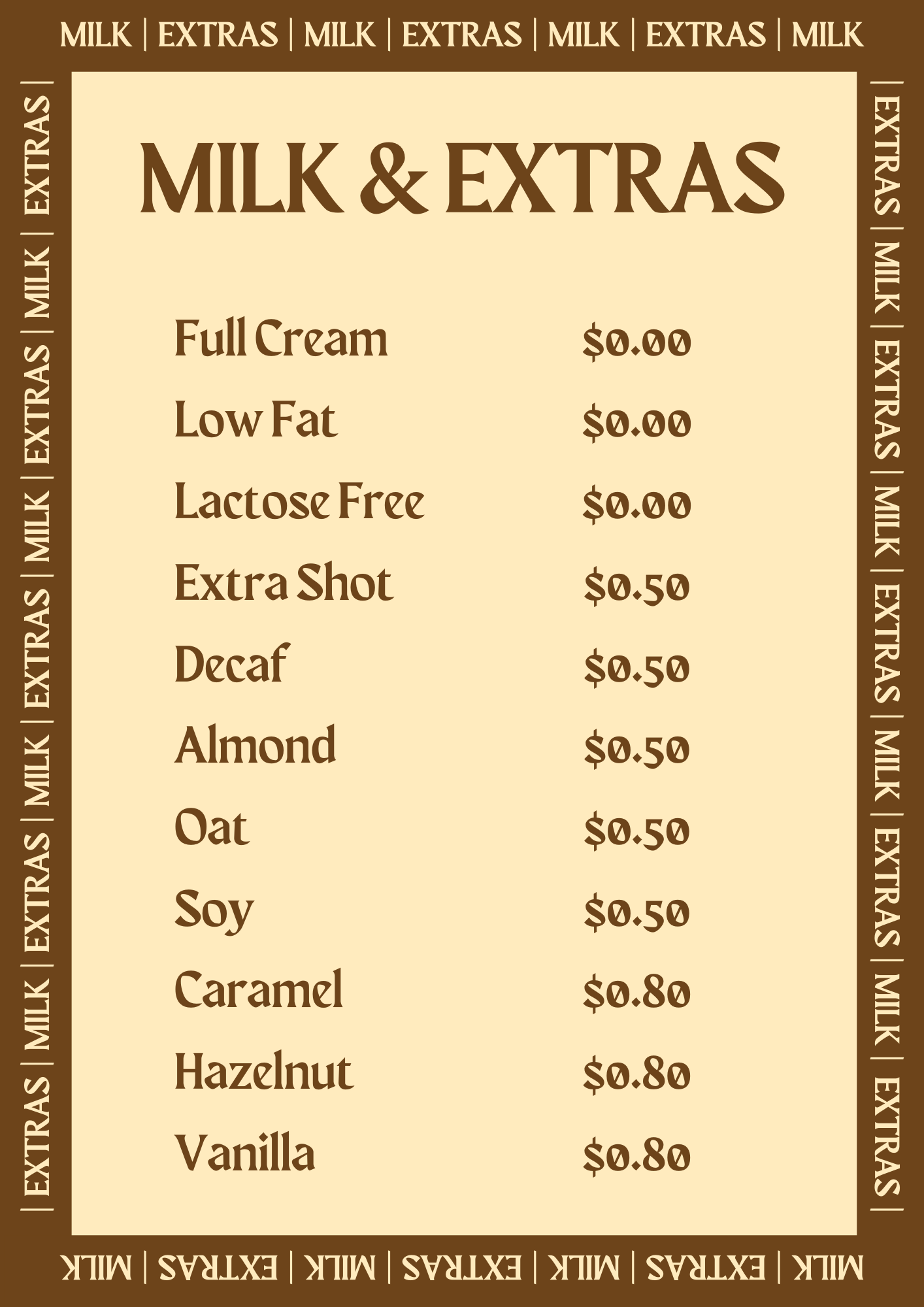 Menu — Frank's Coffee Sa