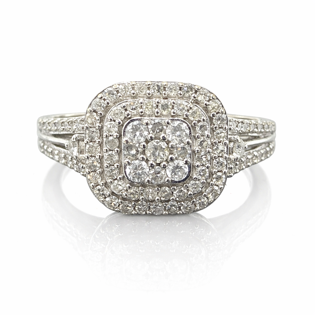 14K White Gold Natural Diamond Cluster Engagement Ring 0.53TCW