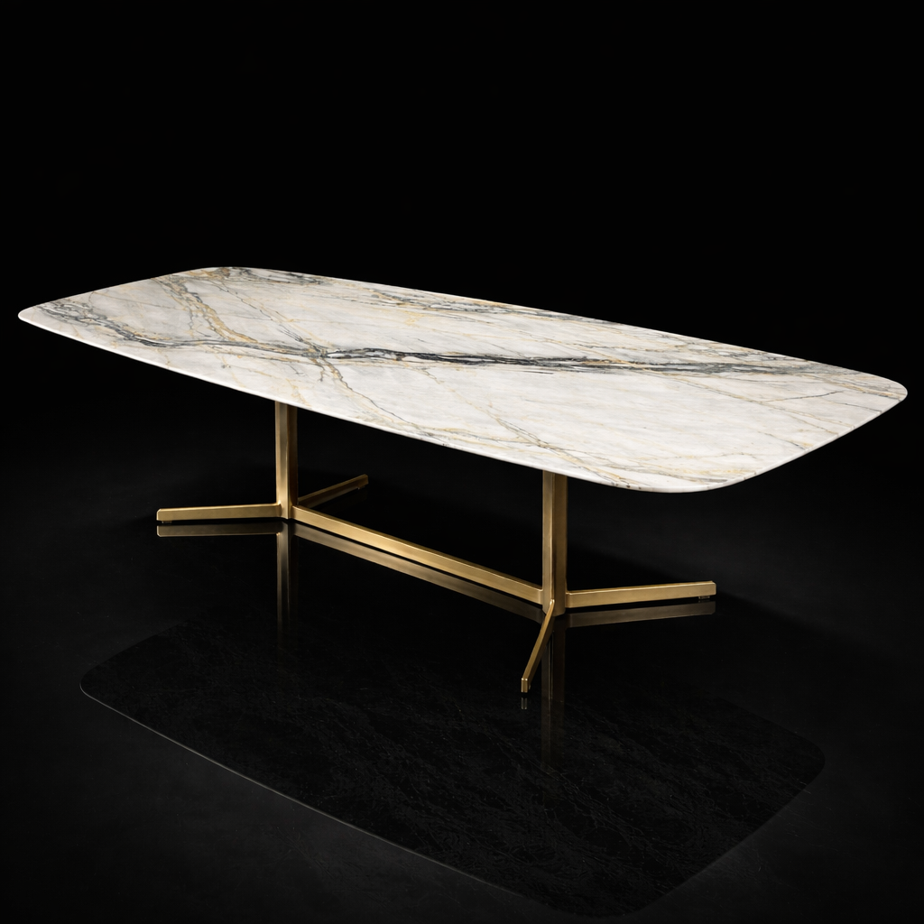 Luxurious marble dining table with brass base.png