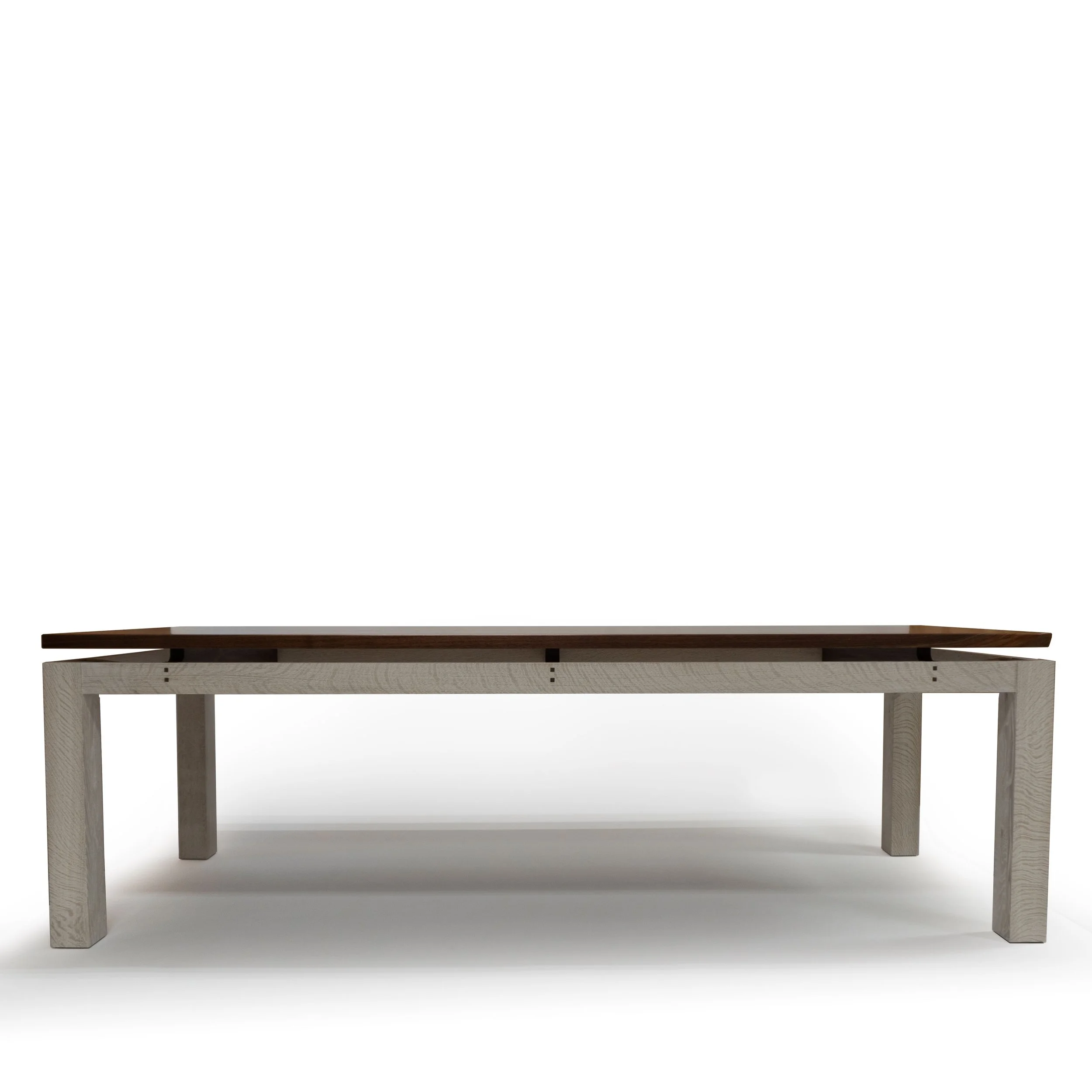 Trajan Table front in walnut and white oak