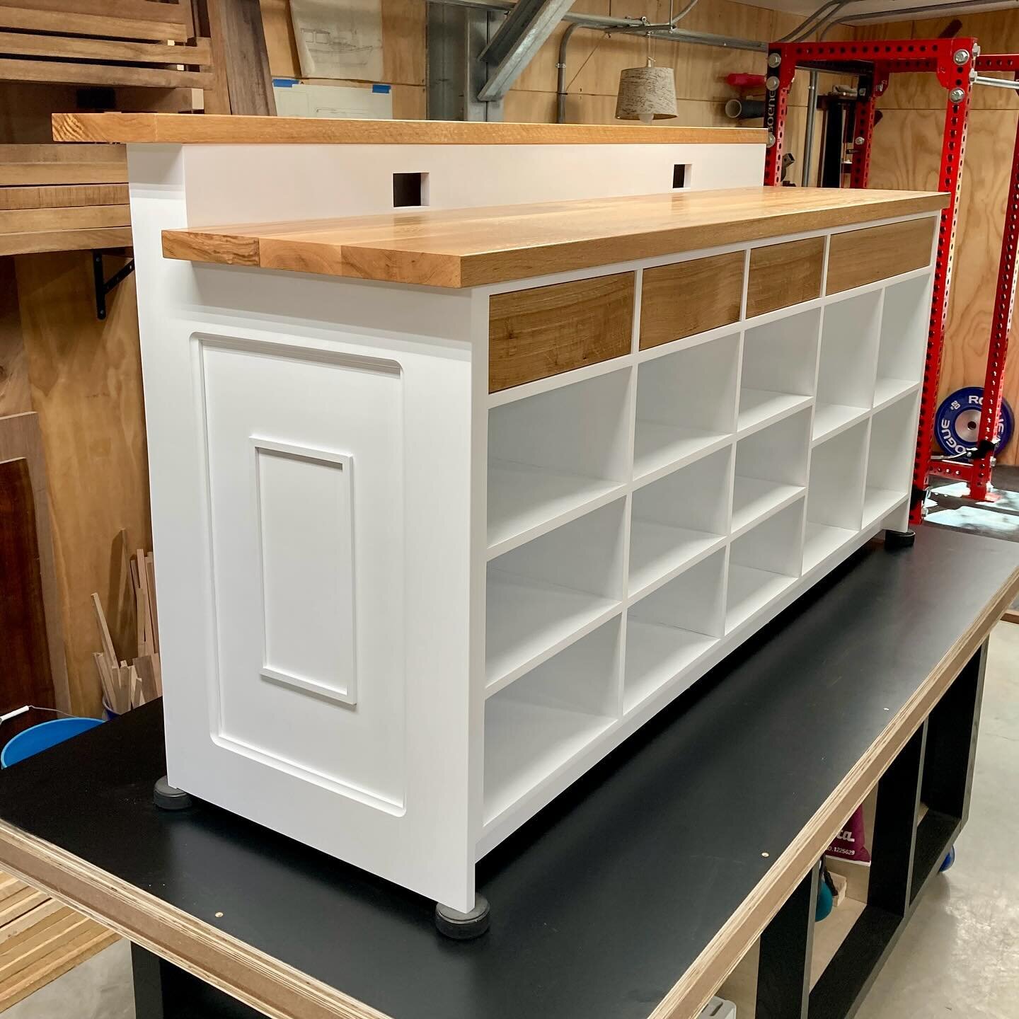 VVF&rsquo;s first commercial project. Custom wrap for a new boutique downtown. The casework is maple and ply in white poly, and the counters and drawer fronts are white oak. If I get some photos of it in its home, I&rsquo;ll share.

.
.
.
#vvfurnitur