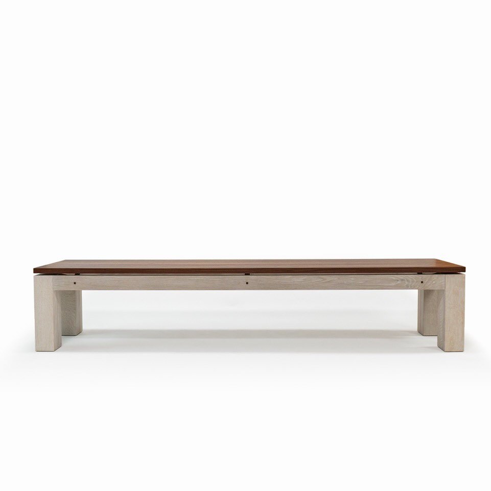 Trajan Bench with a bleached white oak base and black walnut seat. Not much of a design lift given its corresponding table, but these lines work with modern chairs and medieval sheepskin just as well. No sense messing with that.

#vvfurniture #studio
