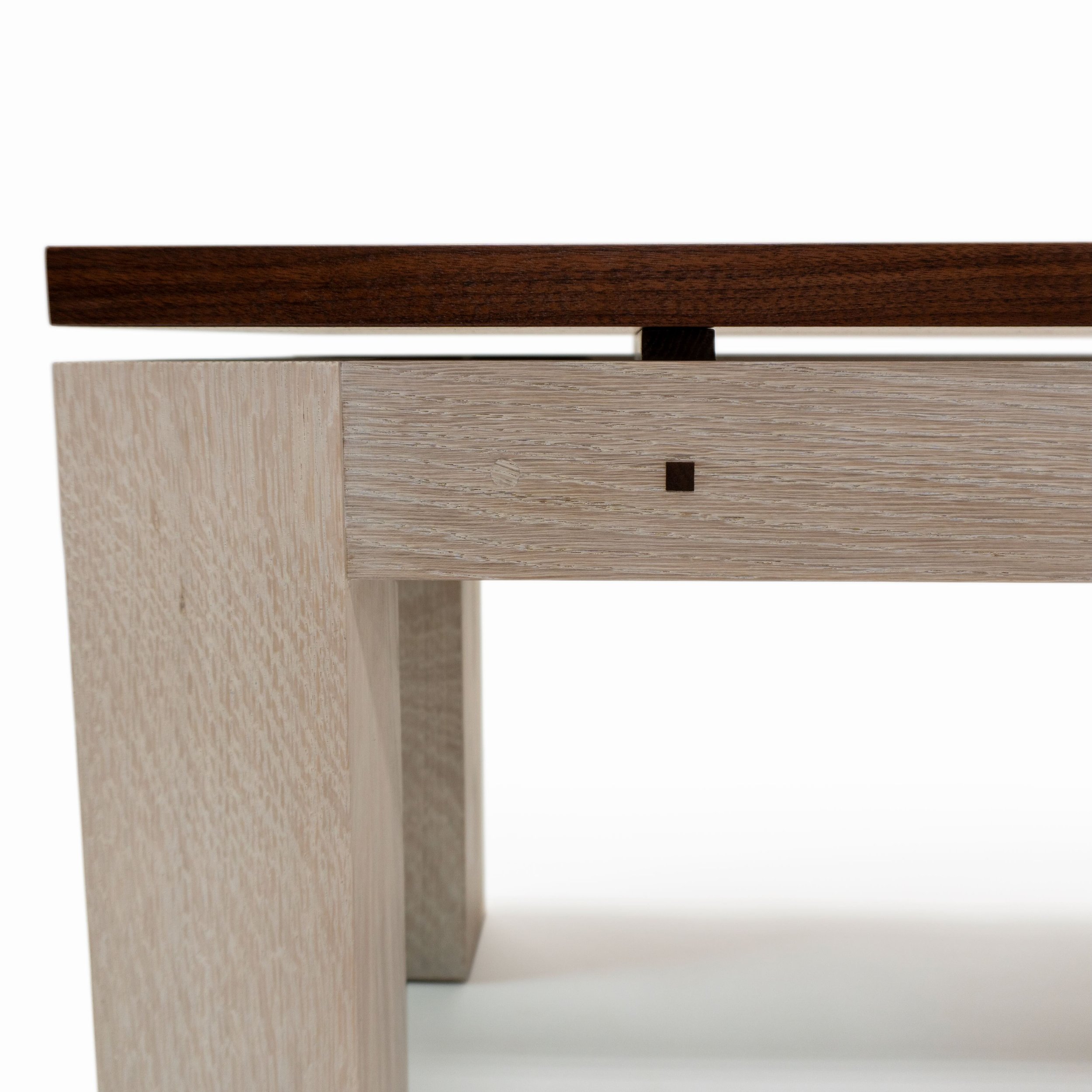 Trajan Bench end in walnut and white oak