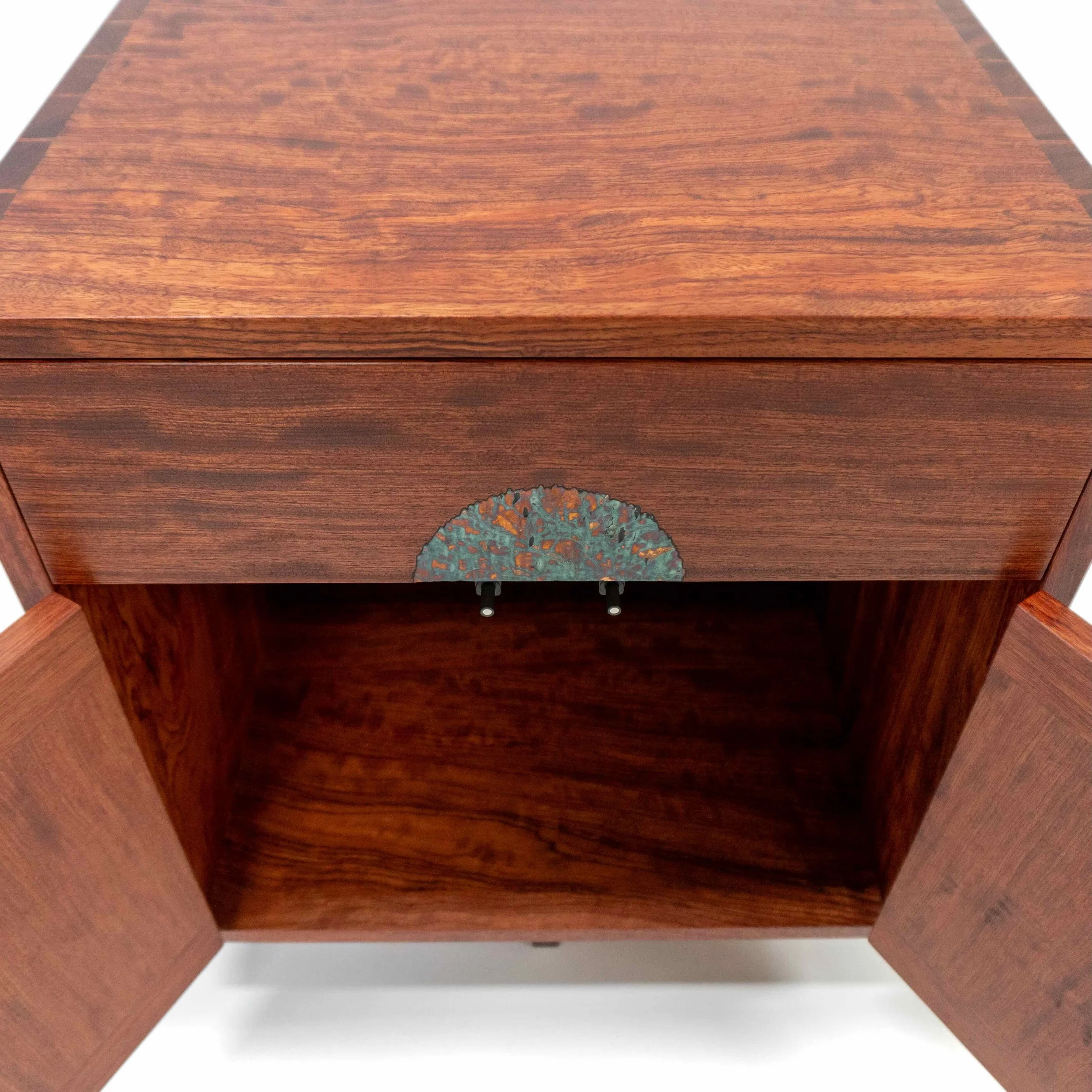 Dorian Side Table front in figured bubinga