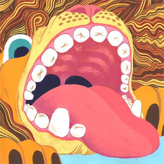 lion, gouache painting, teeth, mouth, dentist, animal, hair, illustration, traditional, paint