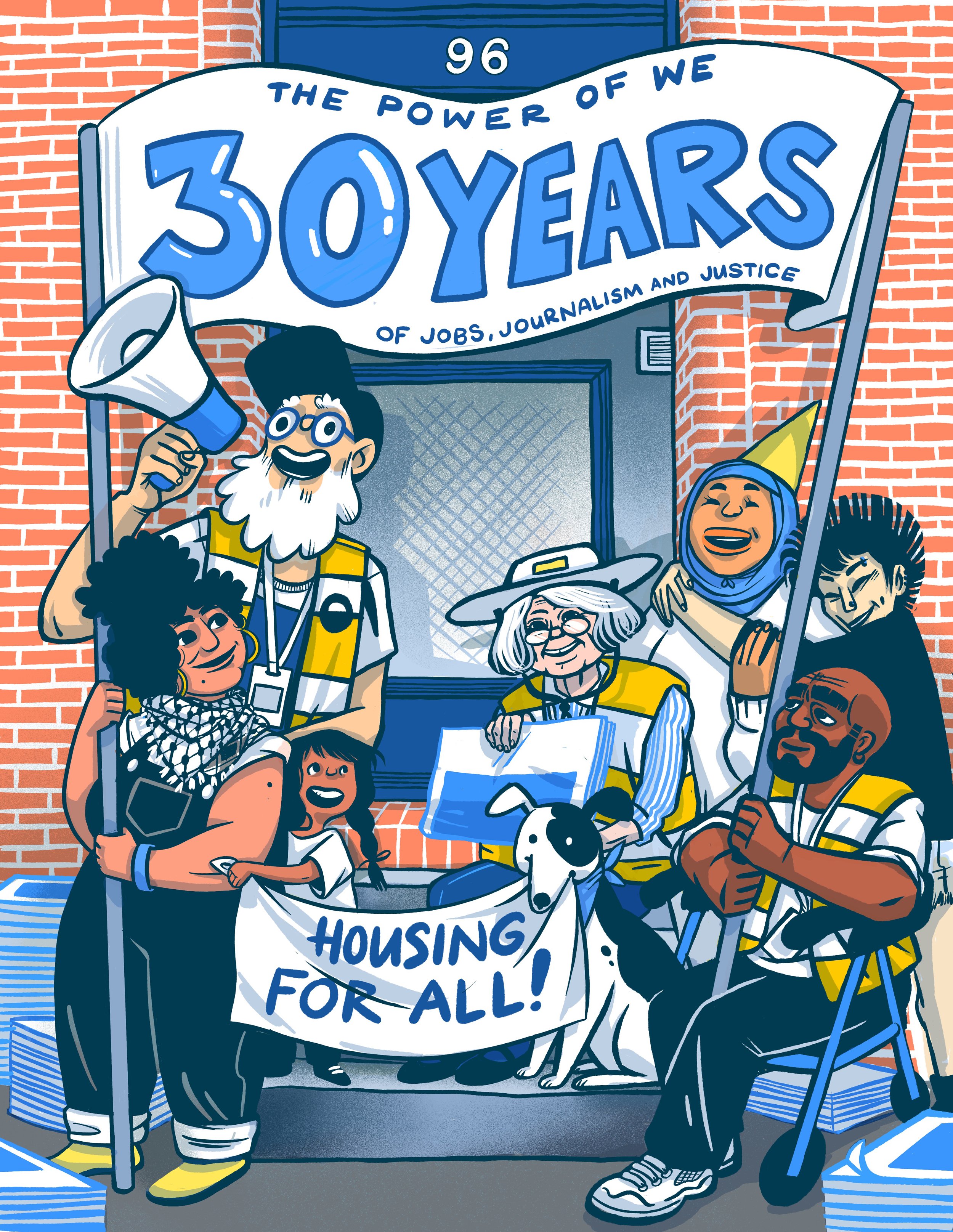 A Real Change newspaper cover celebrating 30 years of providing jobs, local journalism, housing justice and advocacy work. people, diverse, illustration, activism, digital illustration, procreate social causes