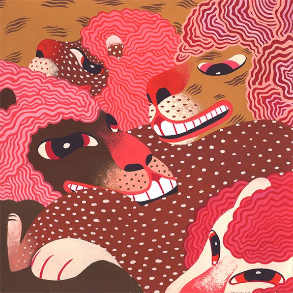 lions, patterning, hair, pattern, gouache, painting, paint, traditional illustration, cats, cuddle puddle, snuggle, cozy, fun, silly, play