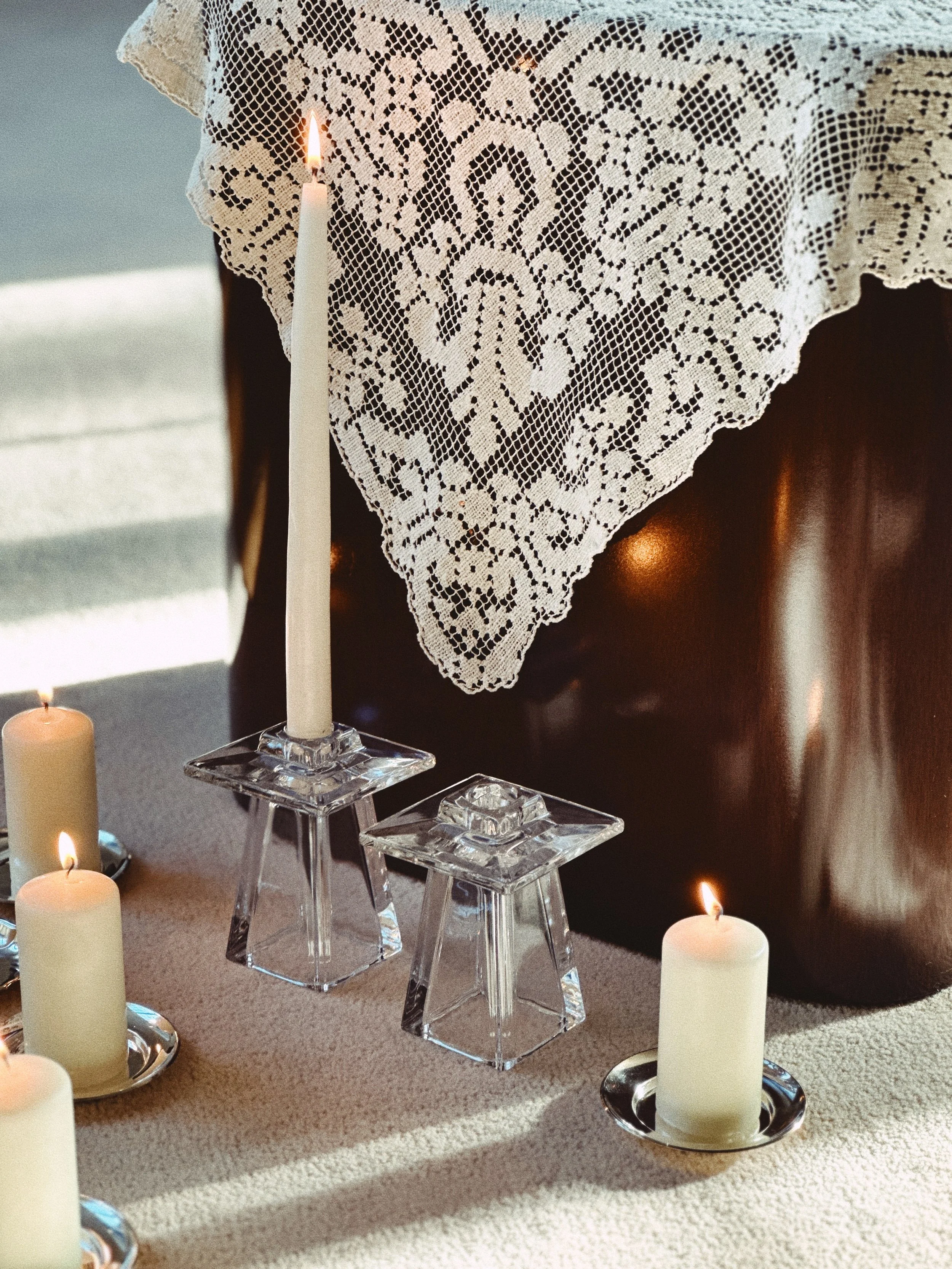 Pair of vintage crystal taper holders