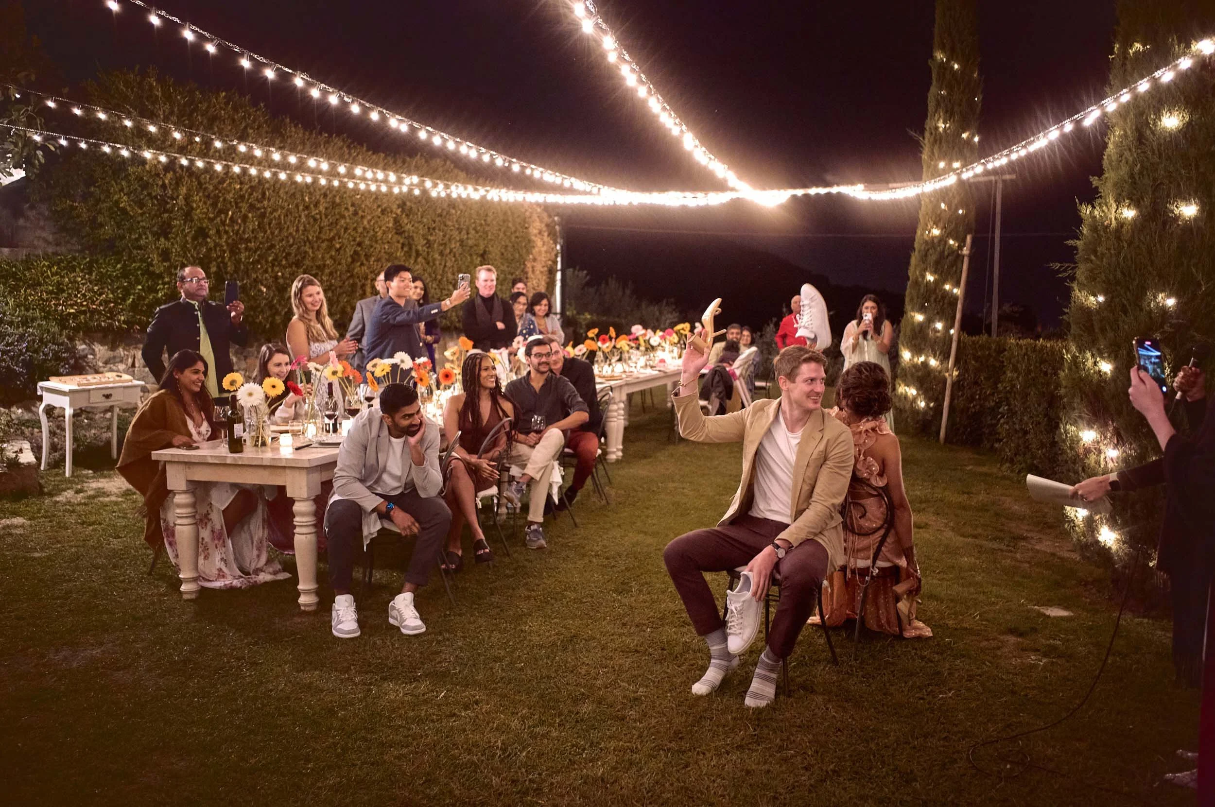 Couple playing a game during dinner