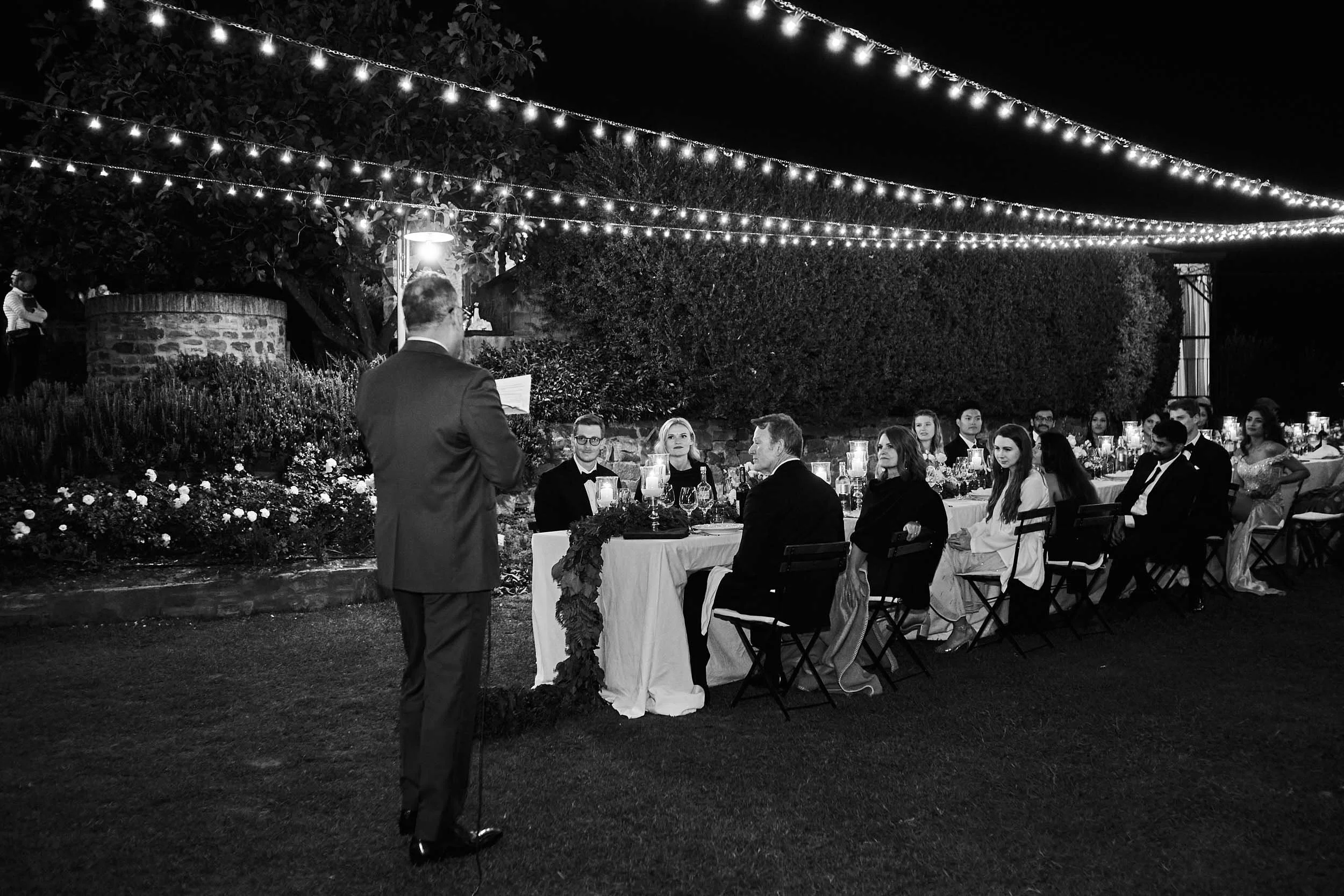 Bride’s father giving a speech at dinner