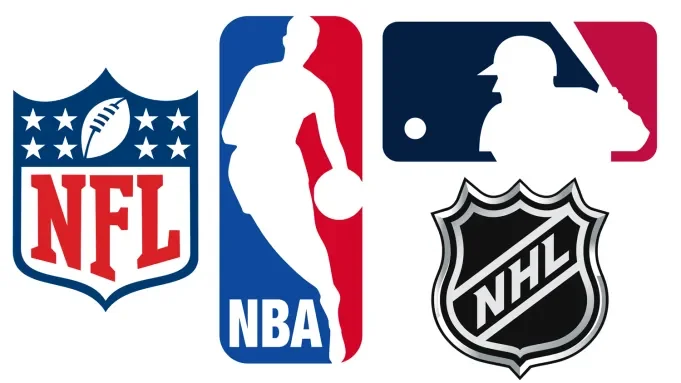 NFL, NBA, MLB, and NHL logos