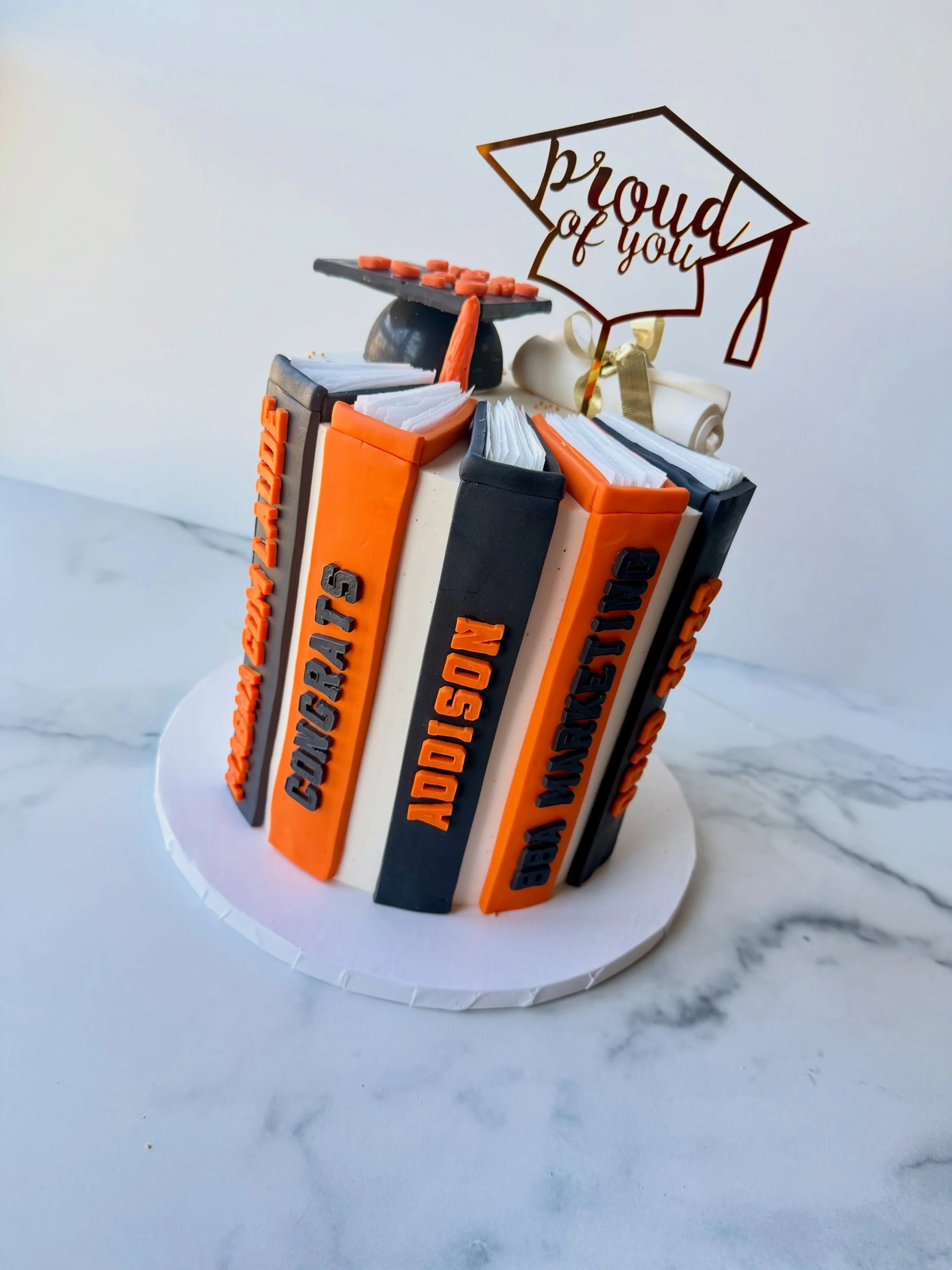 Making this graduation cake was such a full-circle moment for me. Four years ago, I had the privilege of making Addison&rsquo;s high school graduation cake, and now I&rsquo;ve had the honor of creating his college graduation cake. Swipe left to see u