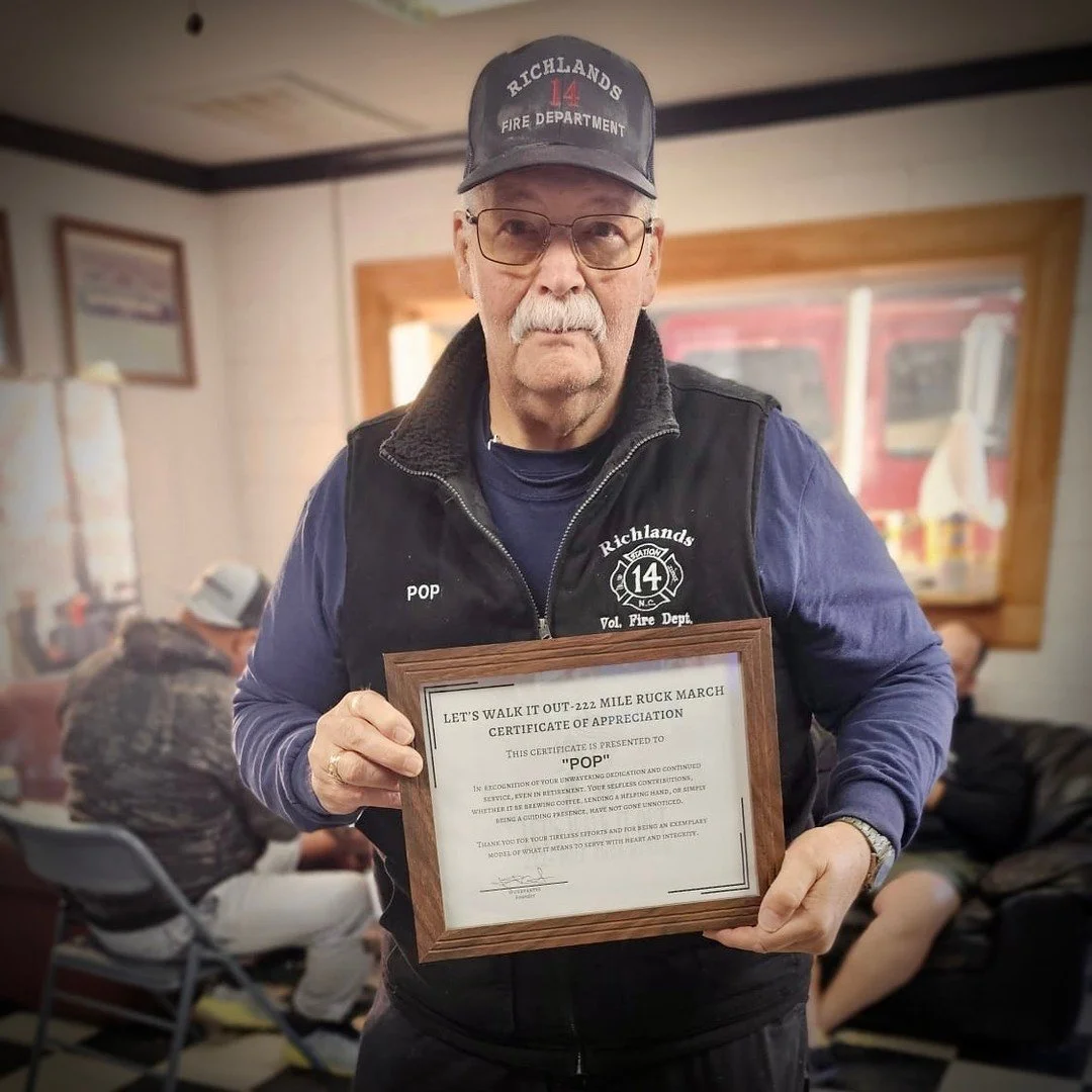 During every program, we meet amazing people. Today, we&rsquo;re highlighting Pop, a Volunteer Firefighter with the Richlands Volunteer Fire Department, NC.
Retired from active duty but still serving as a volunteer, Pop waits for the Core Walkers eac