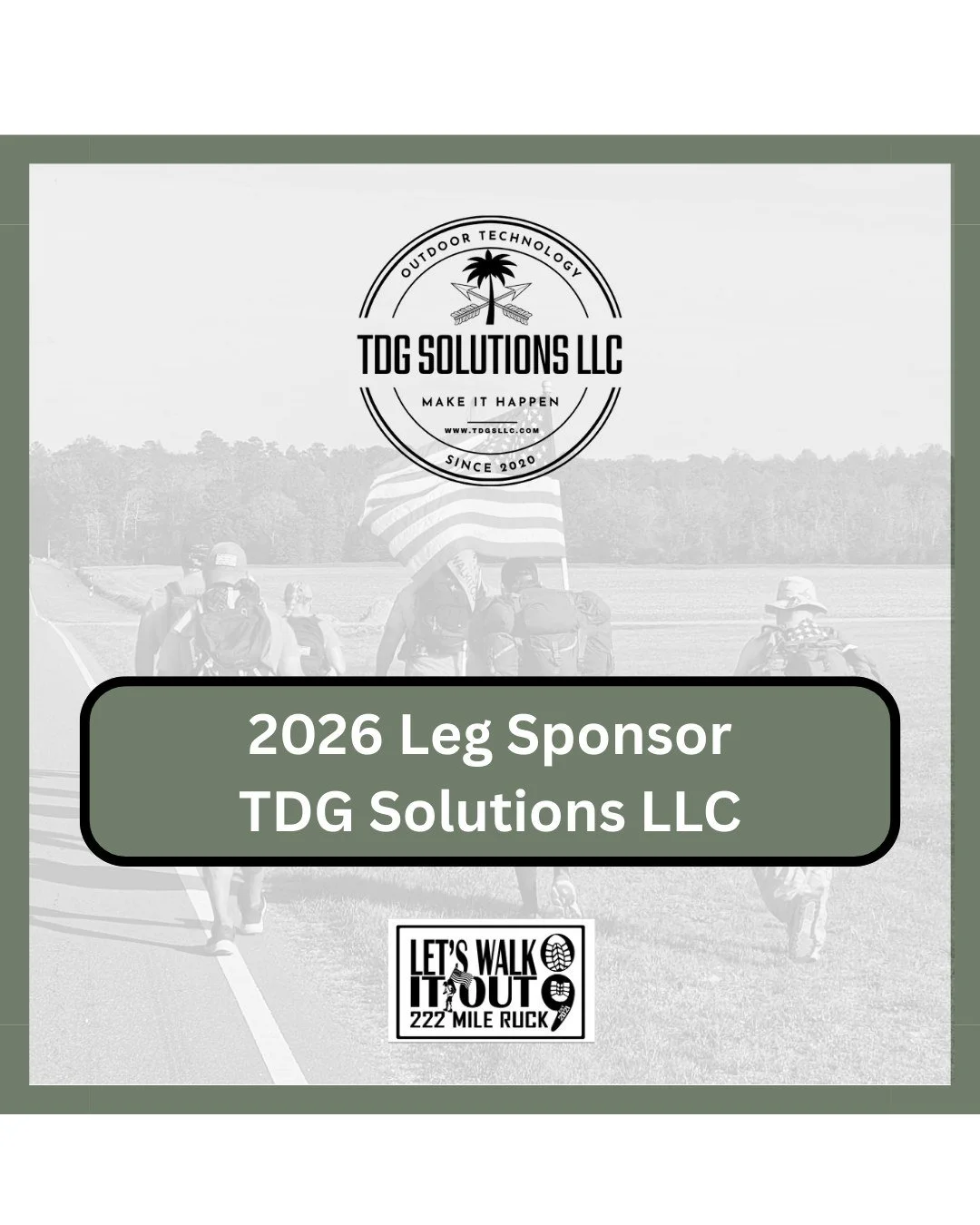 Welcoming our 2026 LEG SPONSOR: TDG Solutions LLC! Back for their 2nd straight year supporting our mission 🙌

Proud SDVOSB delivering quality outdoor tech &amp; marine safety gear. Thanks for your continued commitment!

👉 https://www.tdgsllc.com/ @