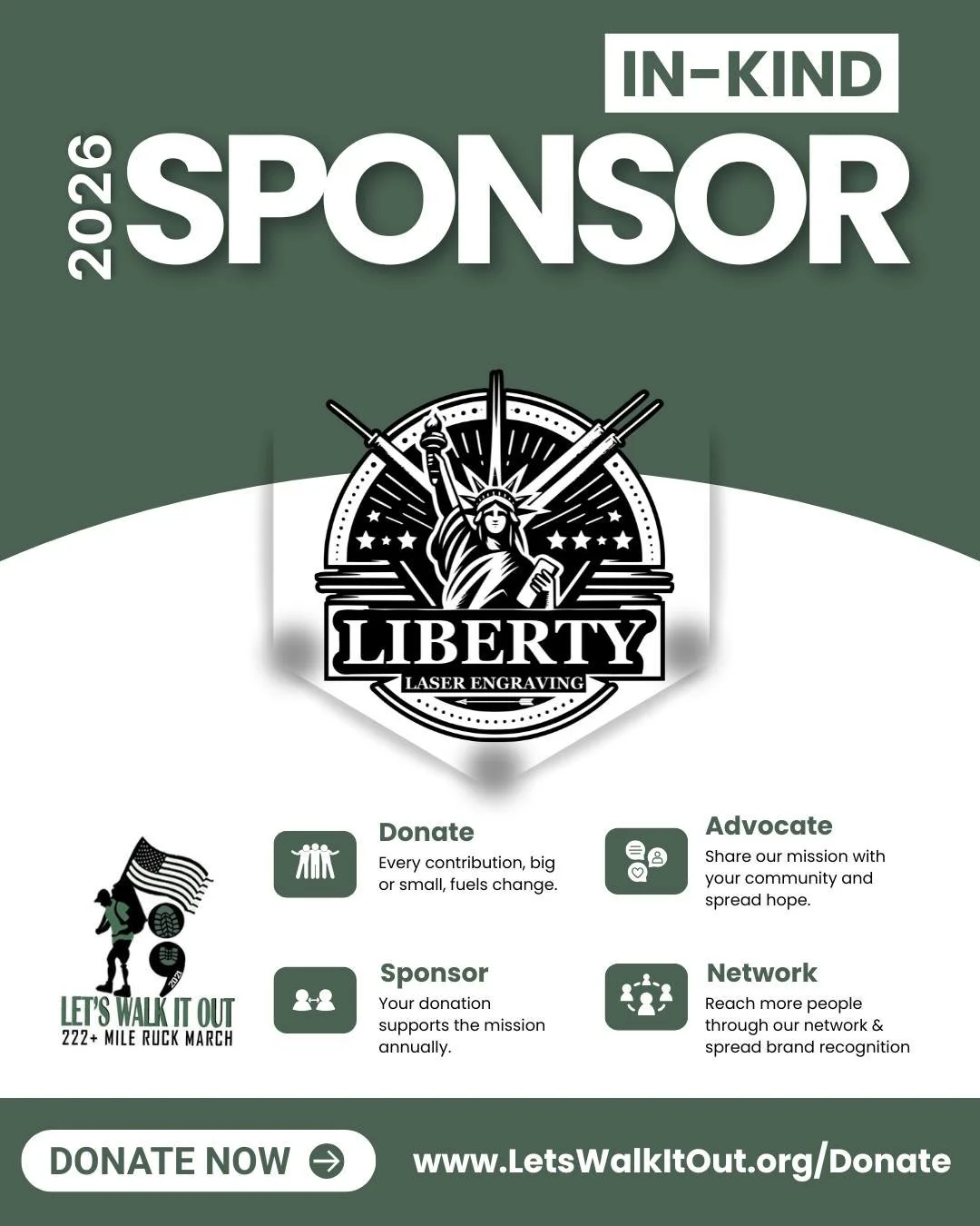 Deep gratitude to our dedicated 2026 In-Kind Sponsor, Liberty Laser Engraving from Fayetteville, NC! 🔫✨

As a veteran-owned and operated small business right outside the Yadkin Gate, your precision laser engraving expertise is making something truly