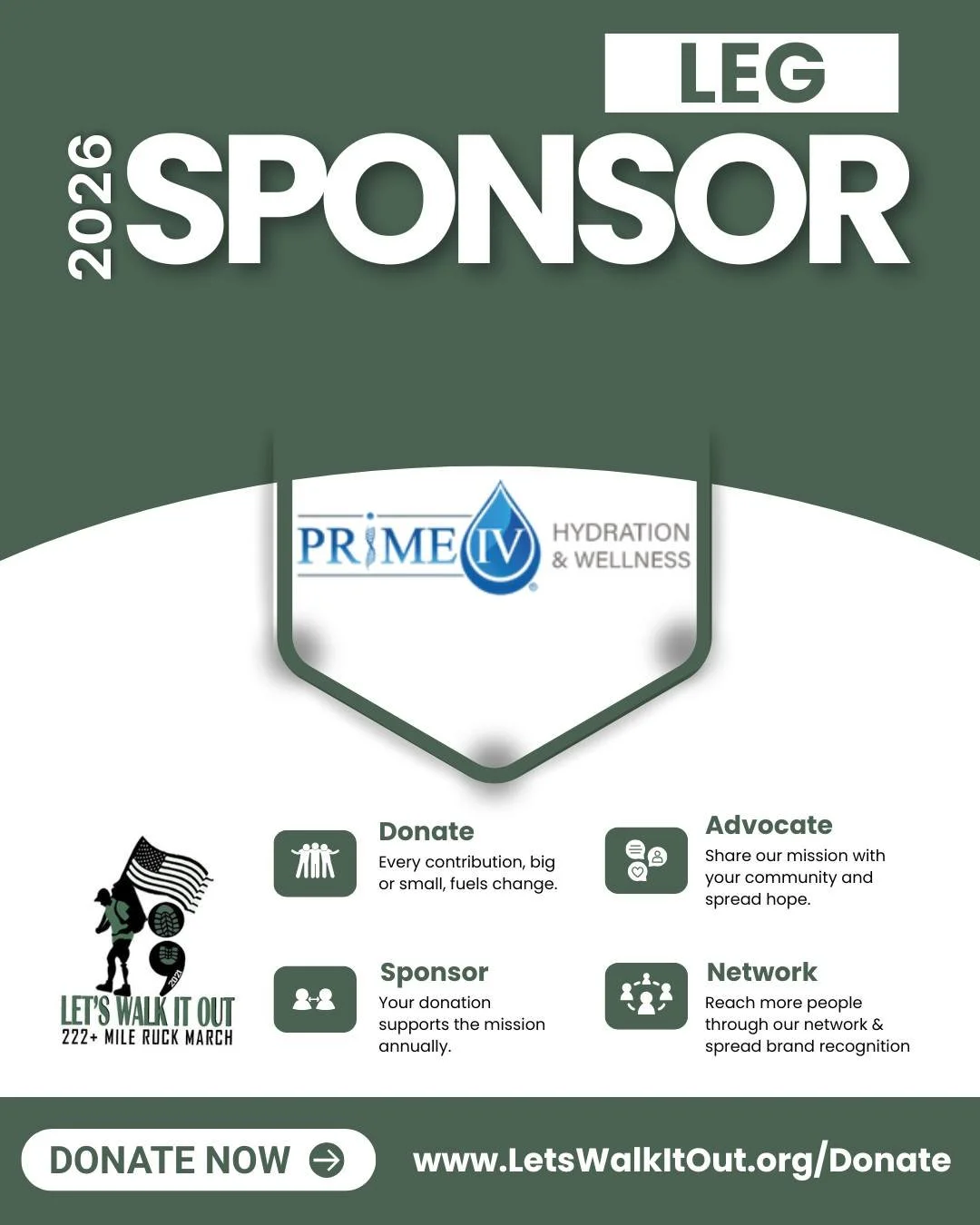 Excited to celebrate our steadfast 2025 and returning 2026 Leg Sponsor, Prime IV Hydration &amp; Wellness in Fayetteville, NC! 💉💪

Thank you for your continued dedication and for returning to help us push further in 2026! 🇺🇸❤️
Grateful for partne