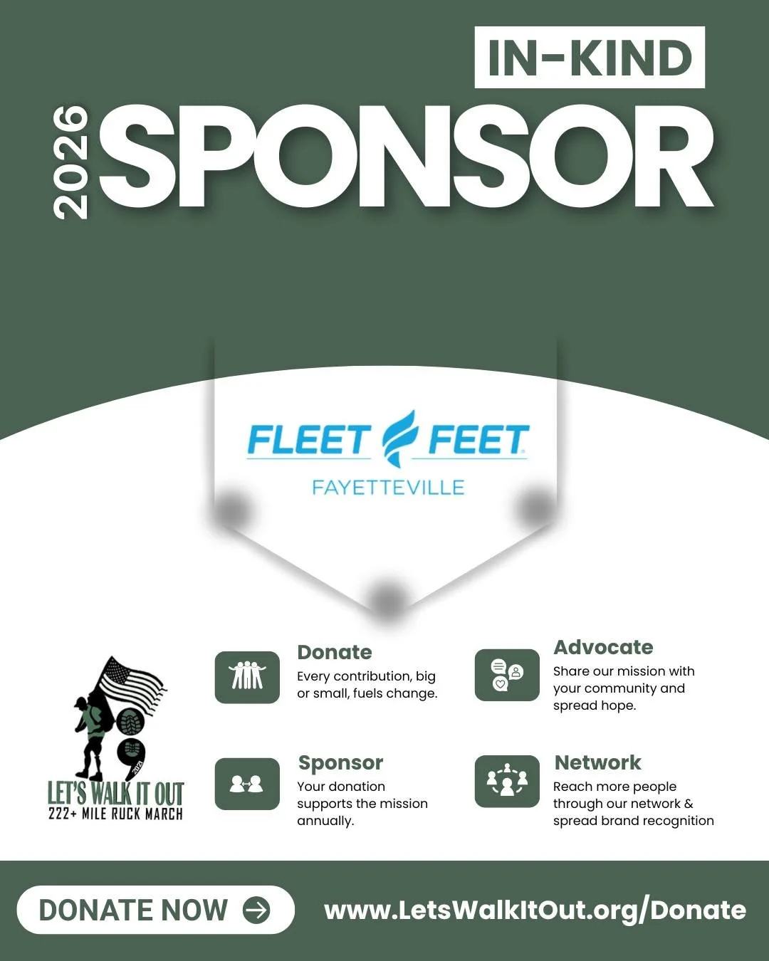 A huge THANK YOU to our awesome supporter, Fleet Feet Fayetteville! 👟🏃&zwj;♂️

Fayetteville&rsquo;s go-to specialty running and walking store has been right there with us, helping keep our feet happy and our steps strong during the Let's Walk It Ou