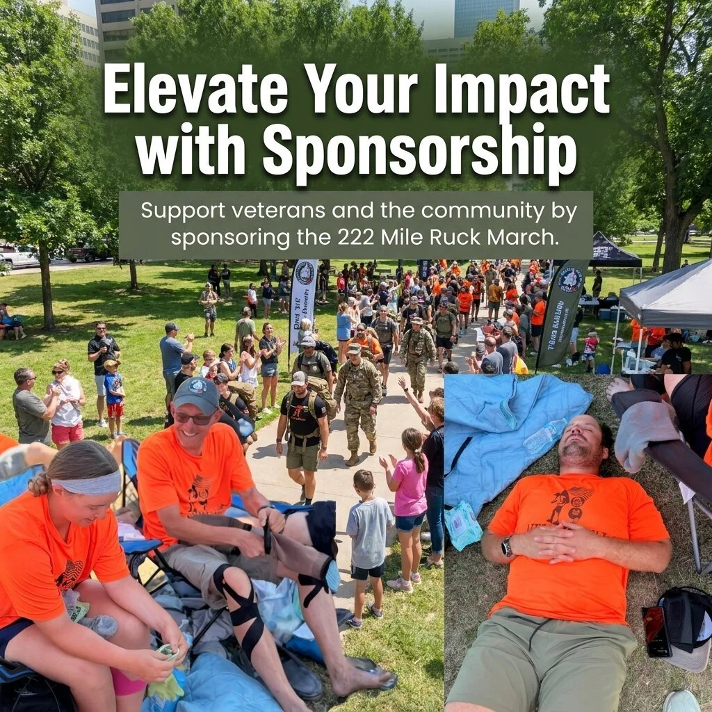 Elevate Your Impact with Program Sponsorship! 🏅

Showcase your support for veterans and the local community by becoming a sponsor of the 222+ Mile Ruck March. Your brand will be front and center at inspiring events that bring people together for mea