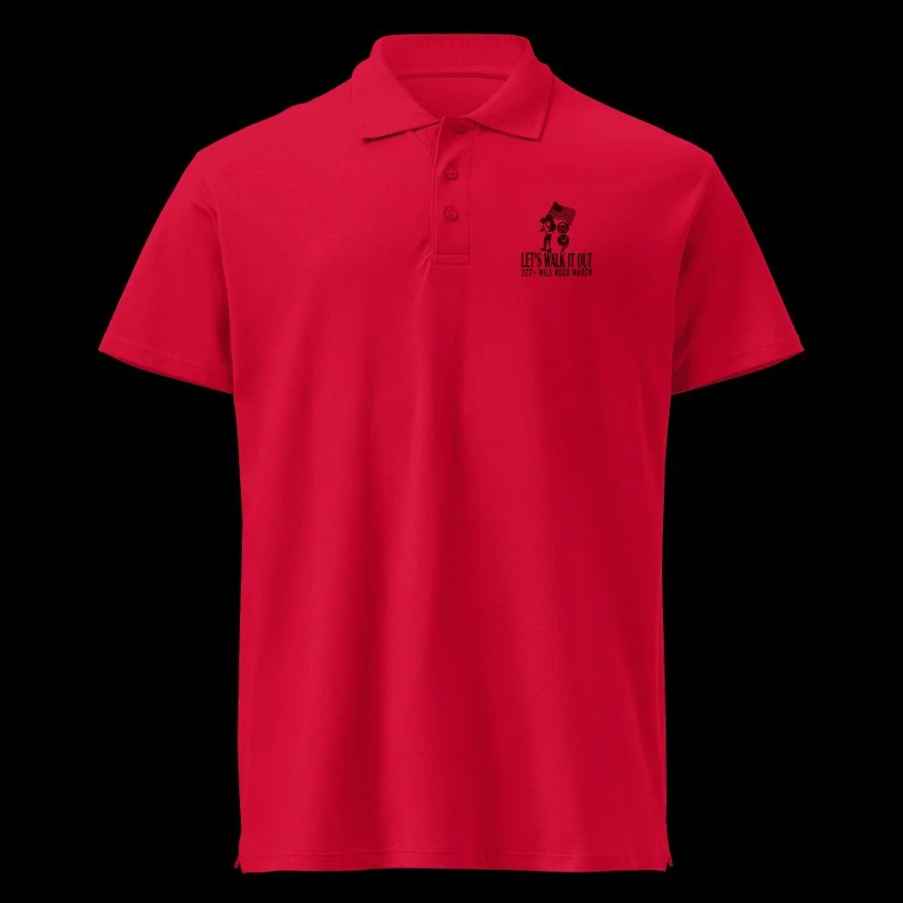 Veterans Day is two weeks out. Show up sharp. 🇺🇸

The Let's Walk It Out - 222+ Mile Ruck March Premium Pique Polo is thick, soft, 100% cotton with the LWO logo on the chest. Wear it to the ceremony, the office, or every Red Friday to Remember Every