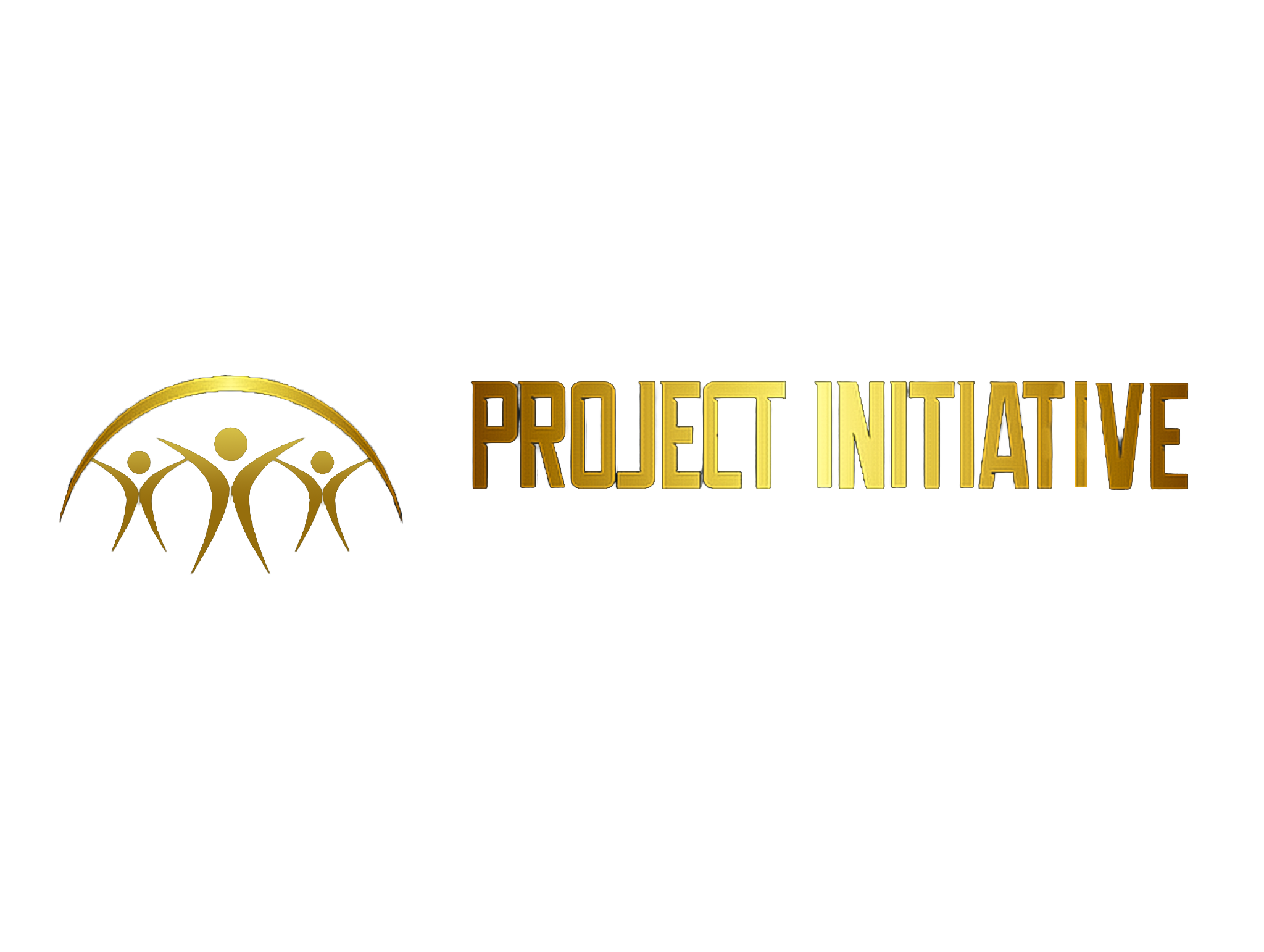 Logo for Project Initiative with gold and black colors, featuring a group of stylized human figures in a circle at the left, with the words "PROJECT INITIATIVE" in gold text to the right.