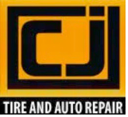 CJ Tire and Auto Repair logo with black and yellow design and text