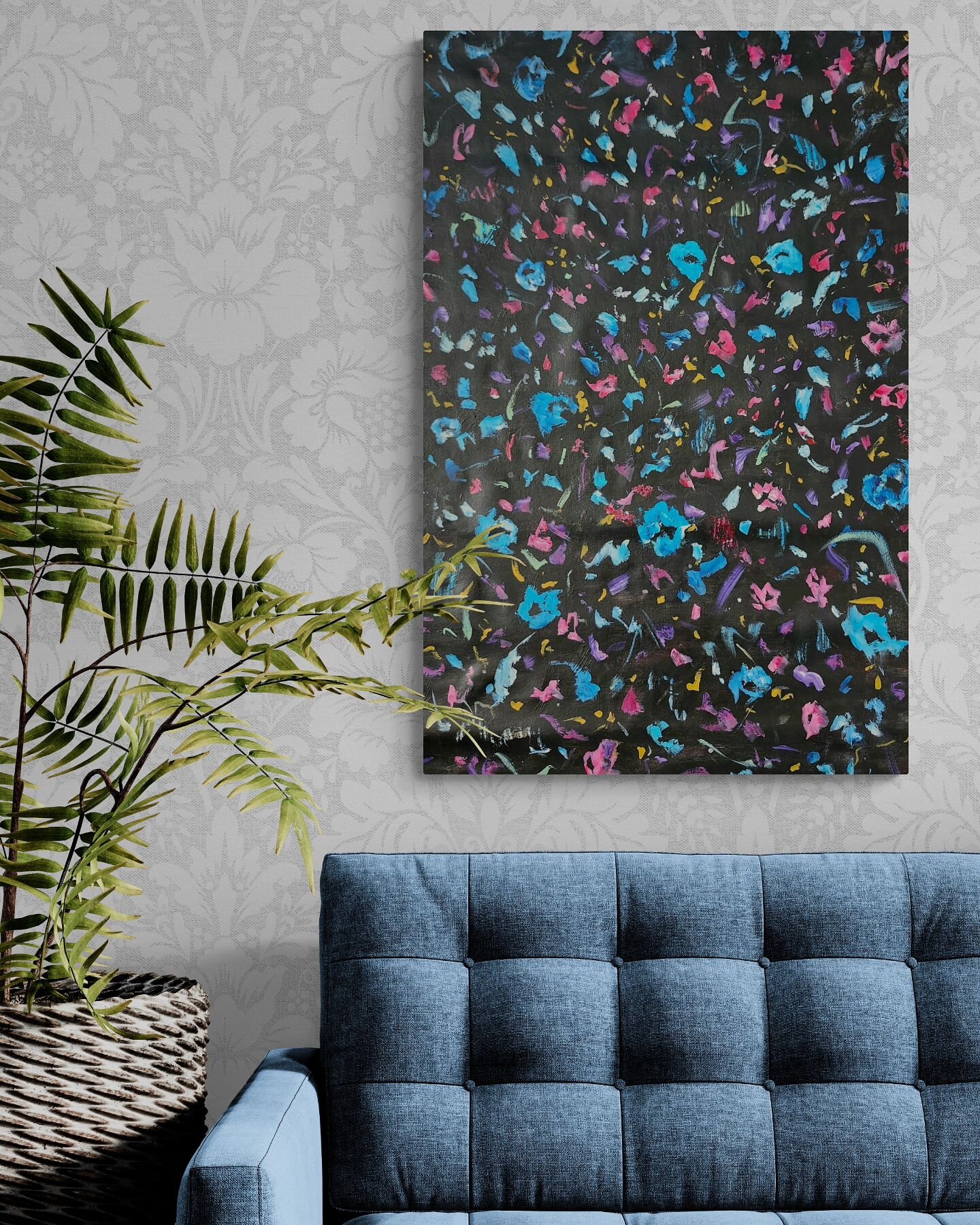 Available

Indulge in the vibrant waves of color with Rainbow Bloom. The painting is a stunning arrangement that showcases the kaleidoscope of nature's hues. The electrifying energy of pinks, blues, purples, and warm yellow contrasts against the dark