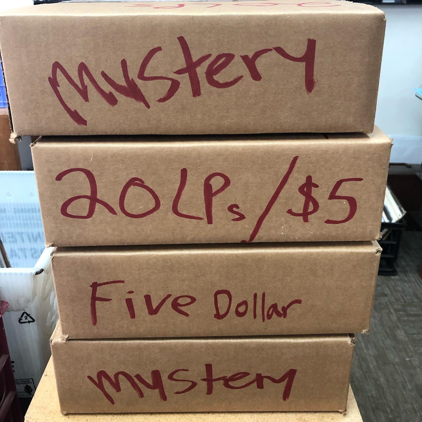 Mystery boxes are back!!! $5 buys you 20 or more LPs easily worth 2-4x the price of admission... Pickup only for these - no sense on spending $ for postage. In store only unless you want to call and pay over the phone - otherwise no holds. When these