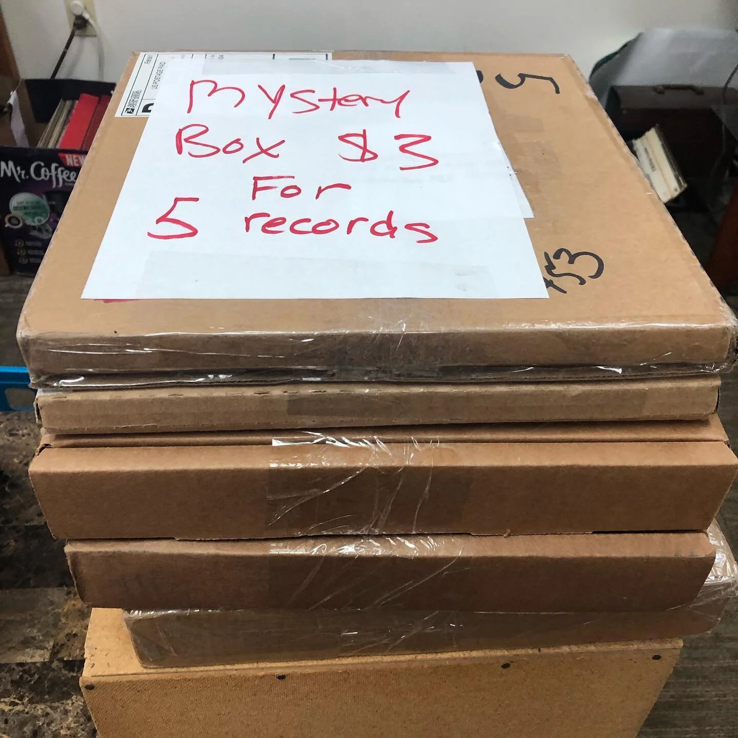 Due to popular demand: mystery boxes are back in three sizes/prices!!! There are 5, 10, & 15 LP mystery boxes for $3, $5, &, $7 respectively. Because of the overwhelming demand and affordability NO HOLDS store pick up only while supplies last