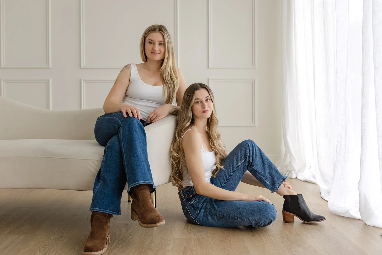 Alex and Gabby photographed during a relaxed studio portrait session at The Arlen Studio by Christine Harris Photography