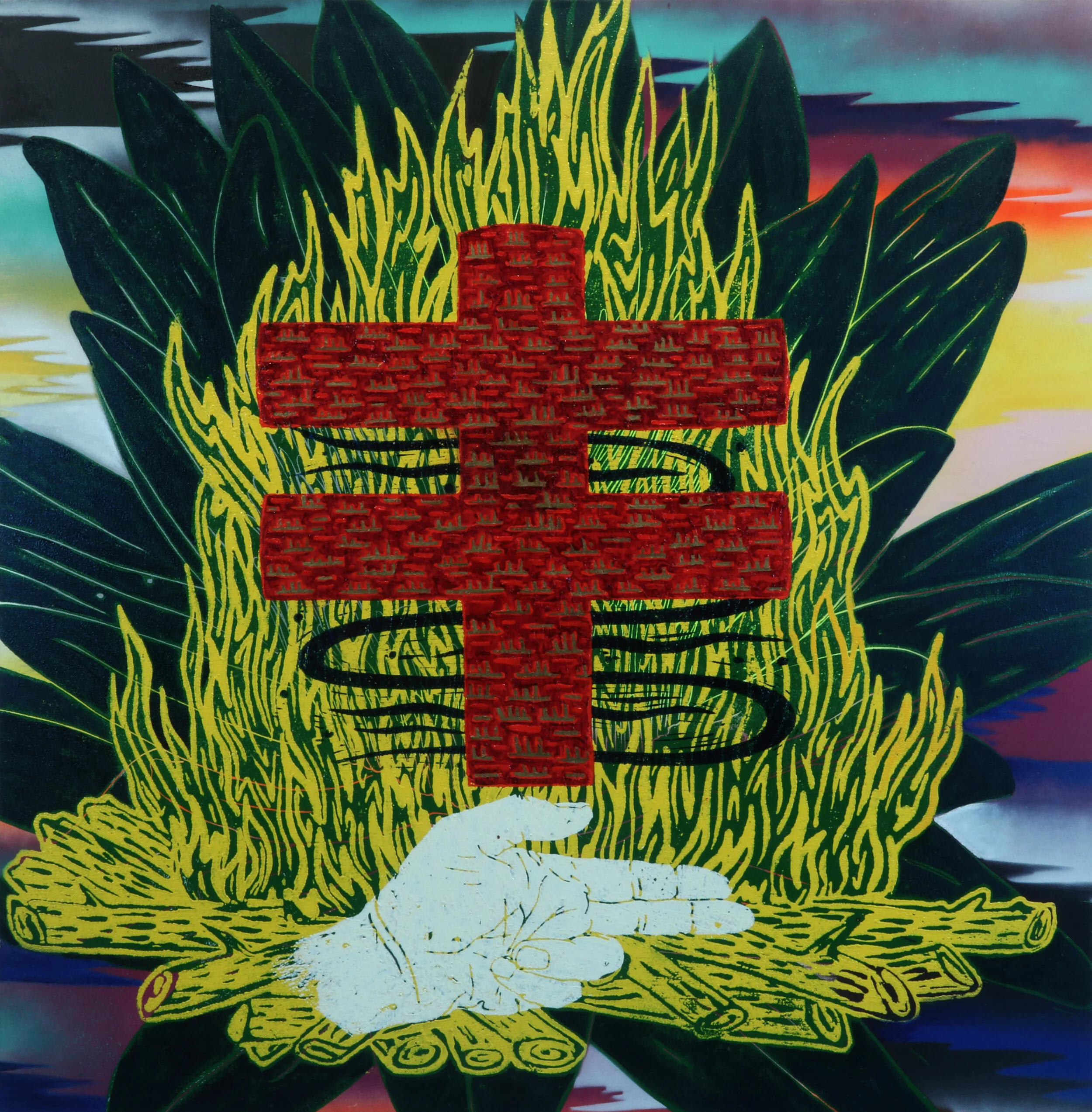 Preaching to the Fire — 36"x36” oil and mixed media on canvas ©2018 Francis X Pavy