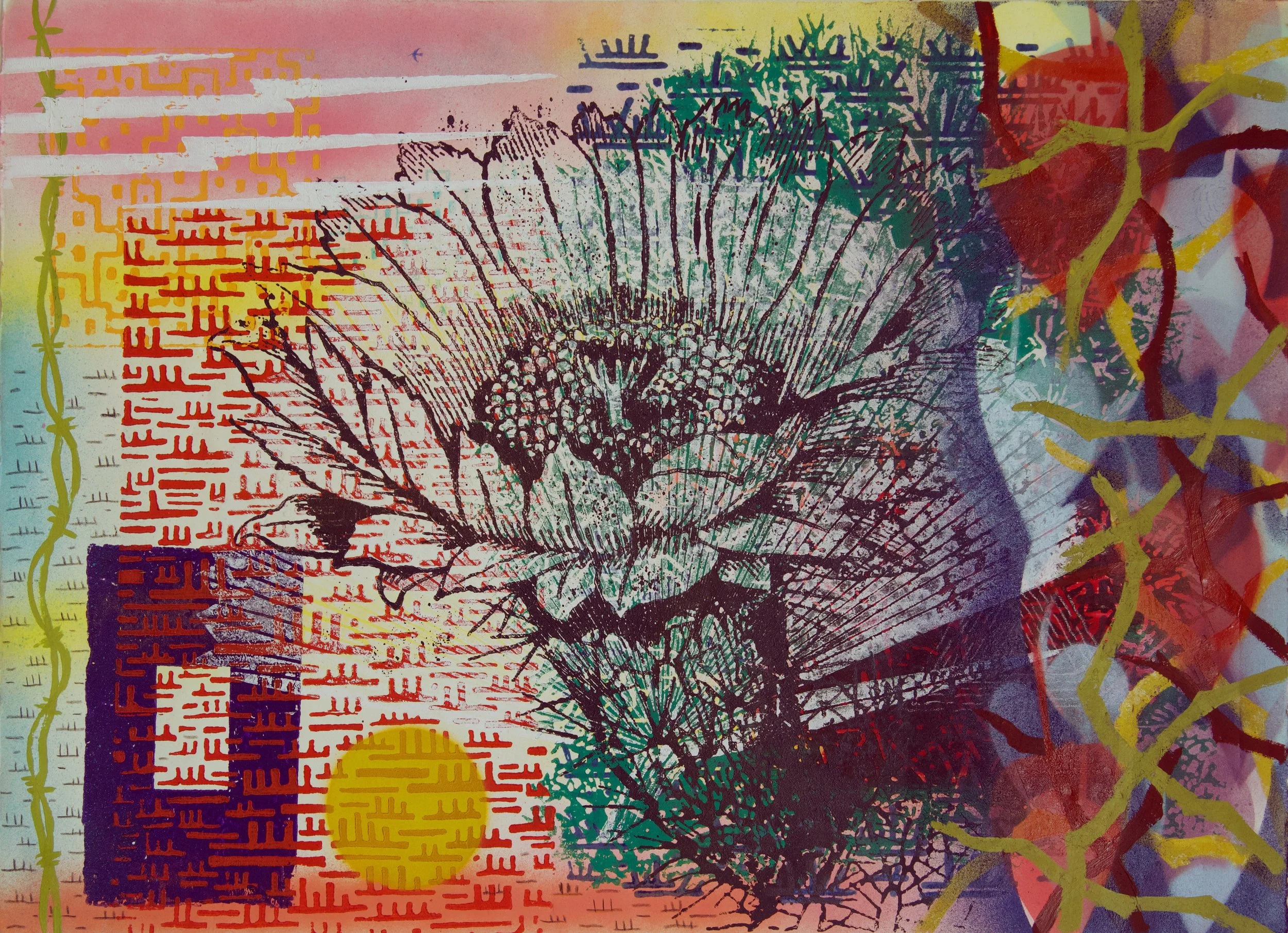 Cactus Flower 19" x 27" mixed media on paper